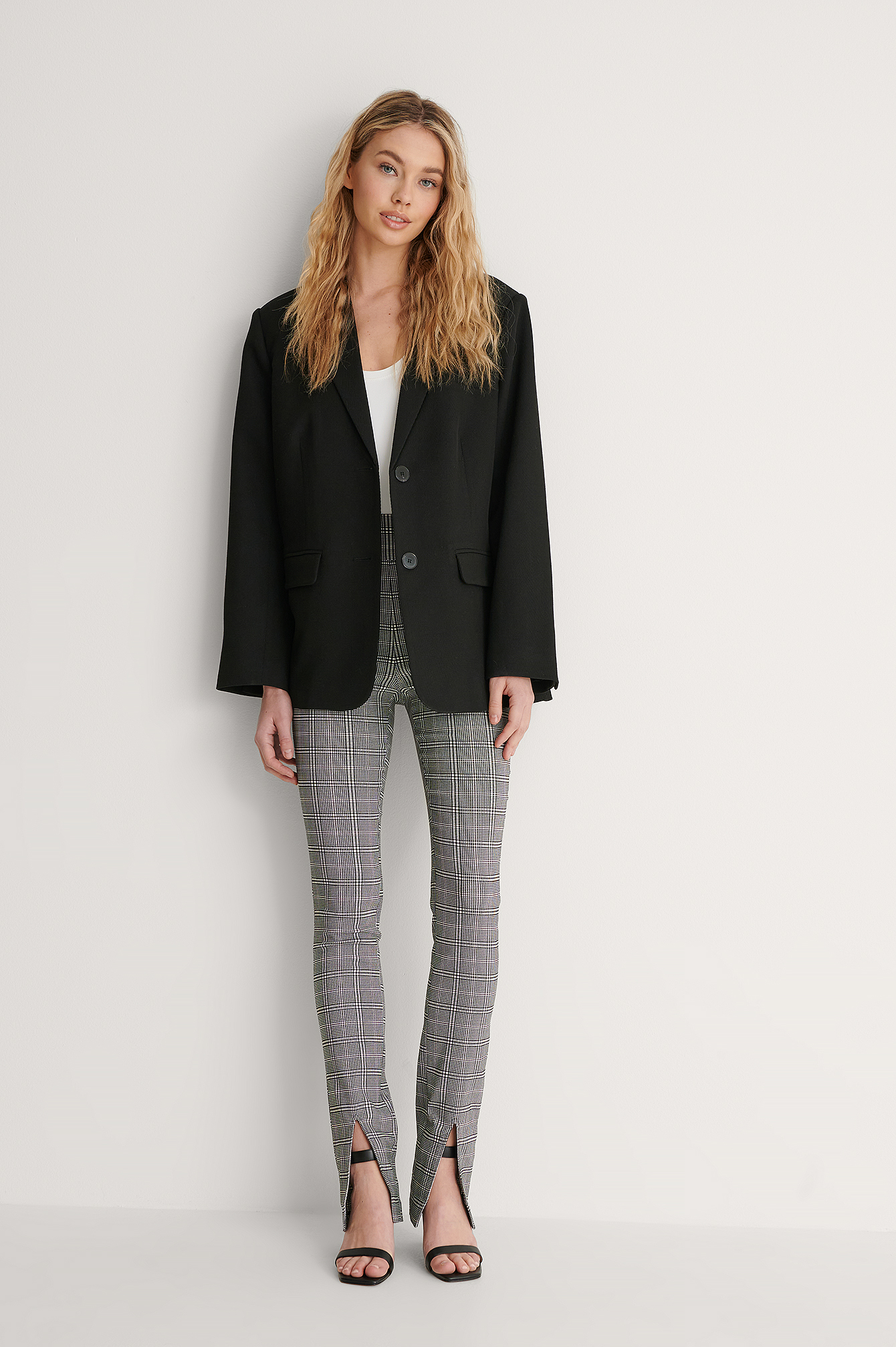 Checkered À Carreaux Pantalon Fendu Devant