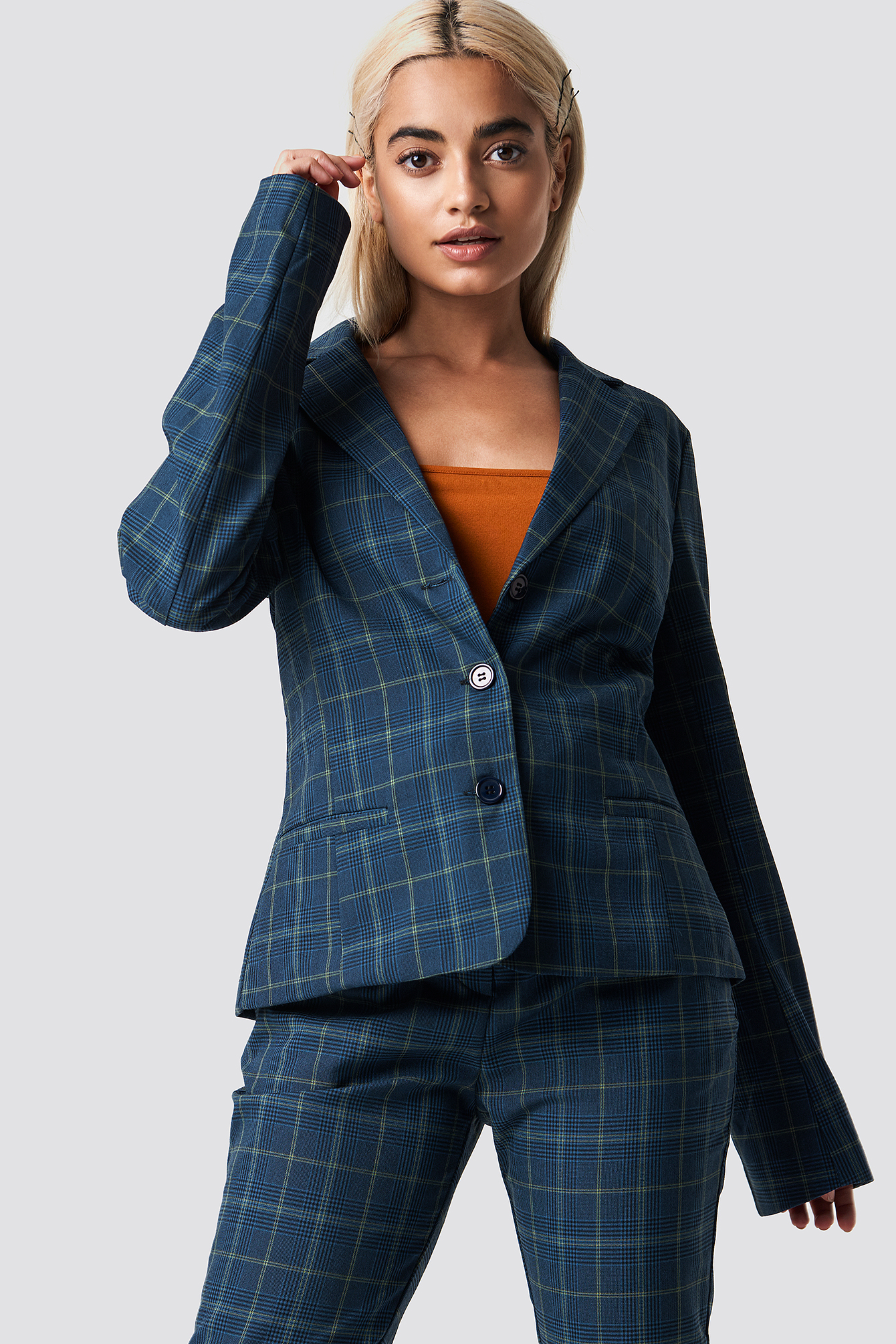 Blue Check NA-KD Classic Checked Fitted Blazer