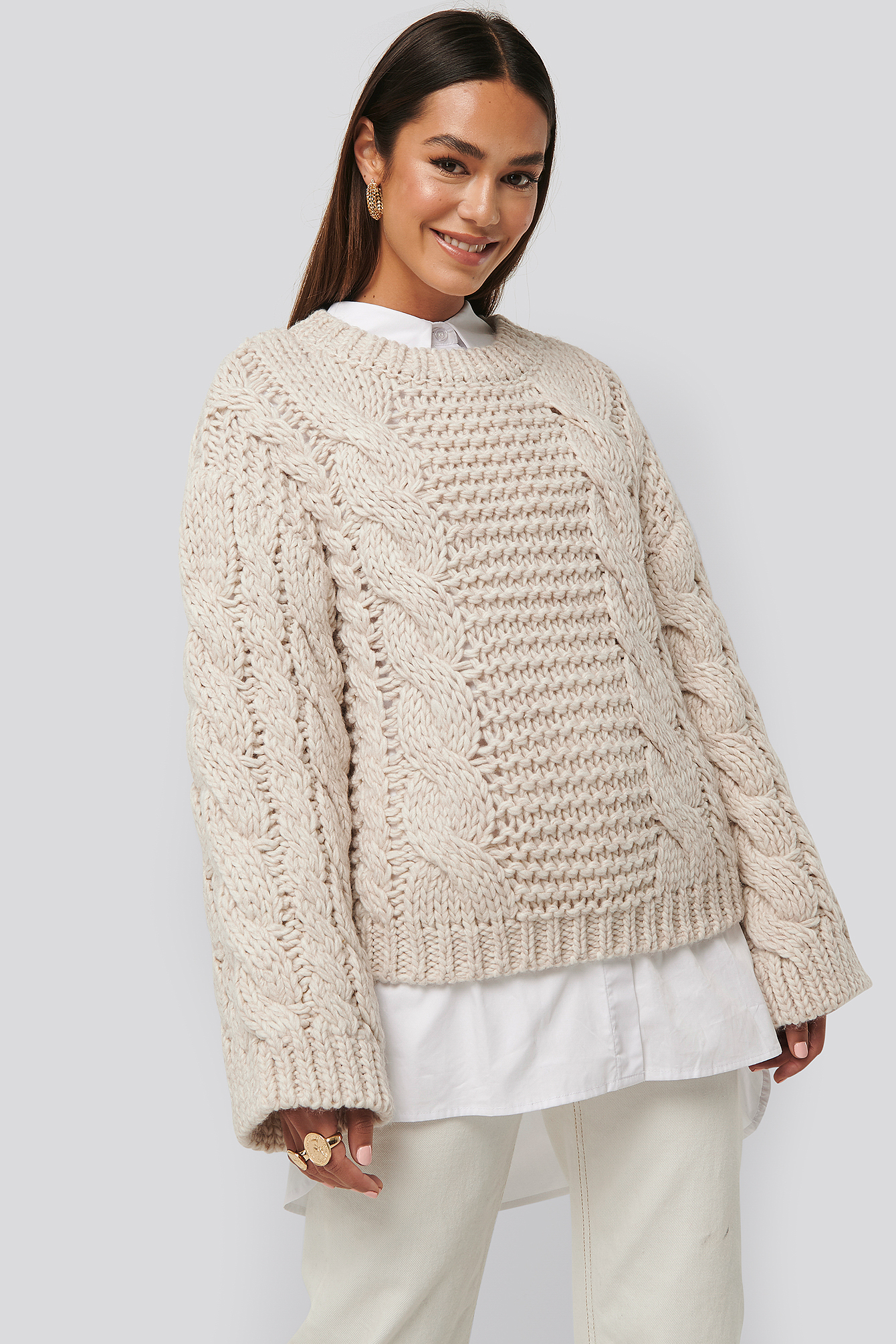 Offwhite NA-KD Trend Chunky Cable Knitted Sweater