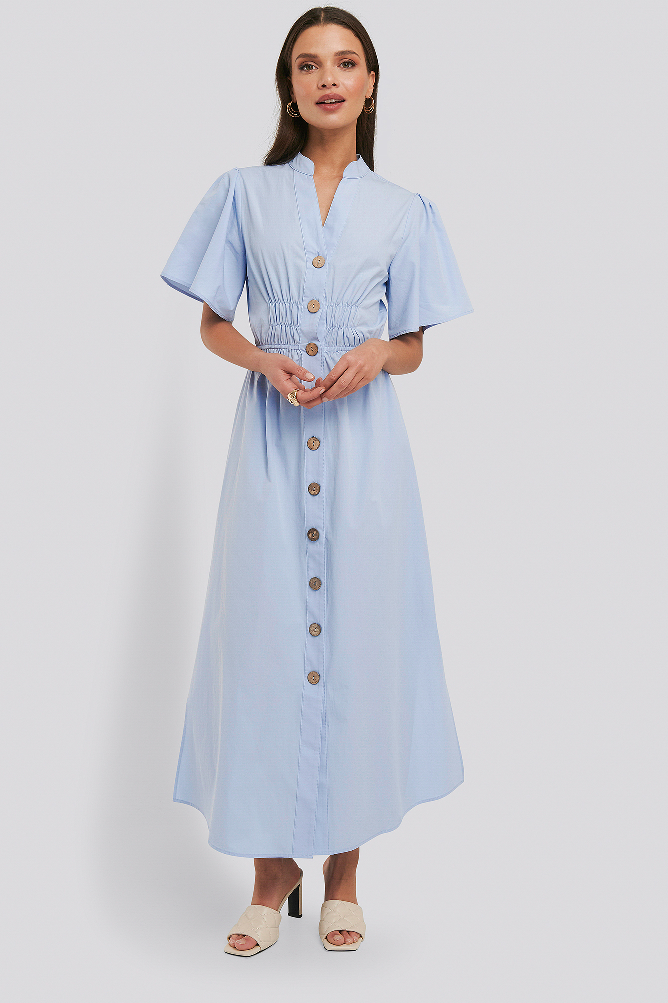 Cinched Waist Maxi Shirt Dress Bleu nakd.fr