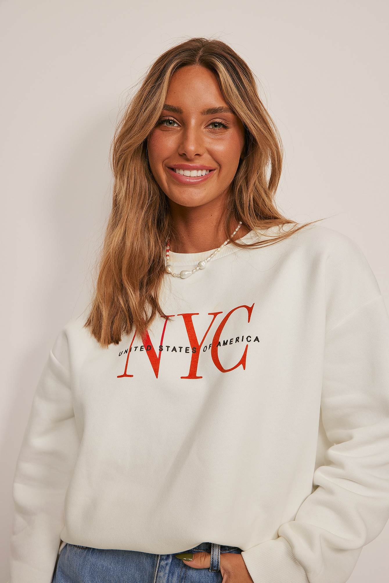 White New York Print Sweatshirt imprimé ville biologique