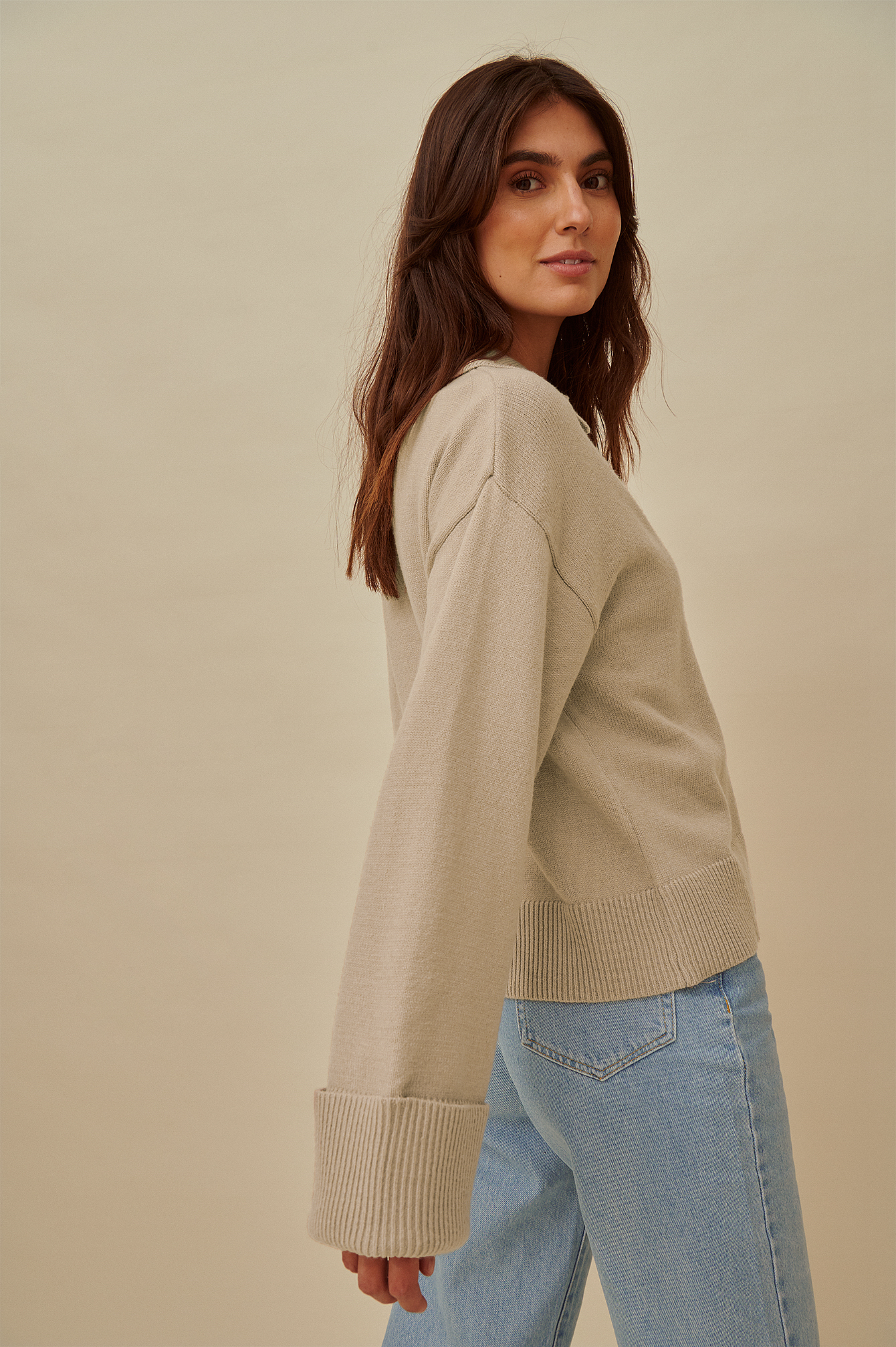 Taupe Pull en tricot à col montant