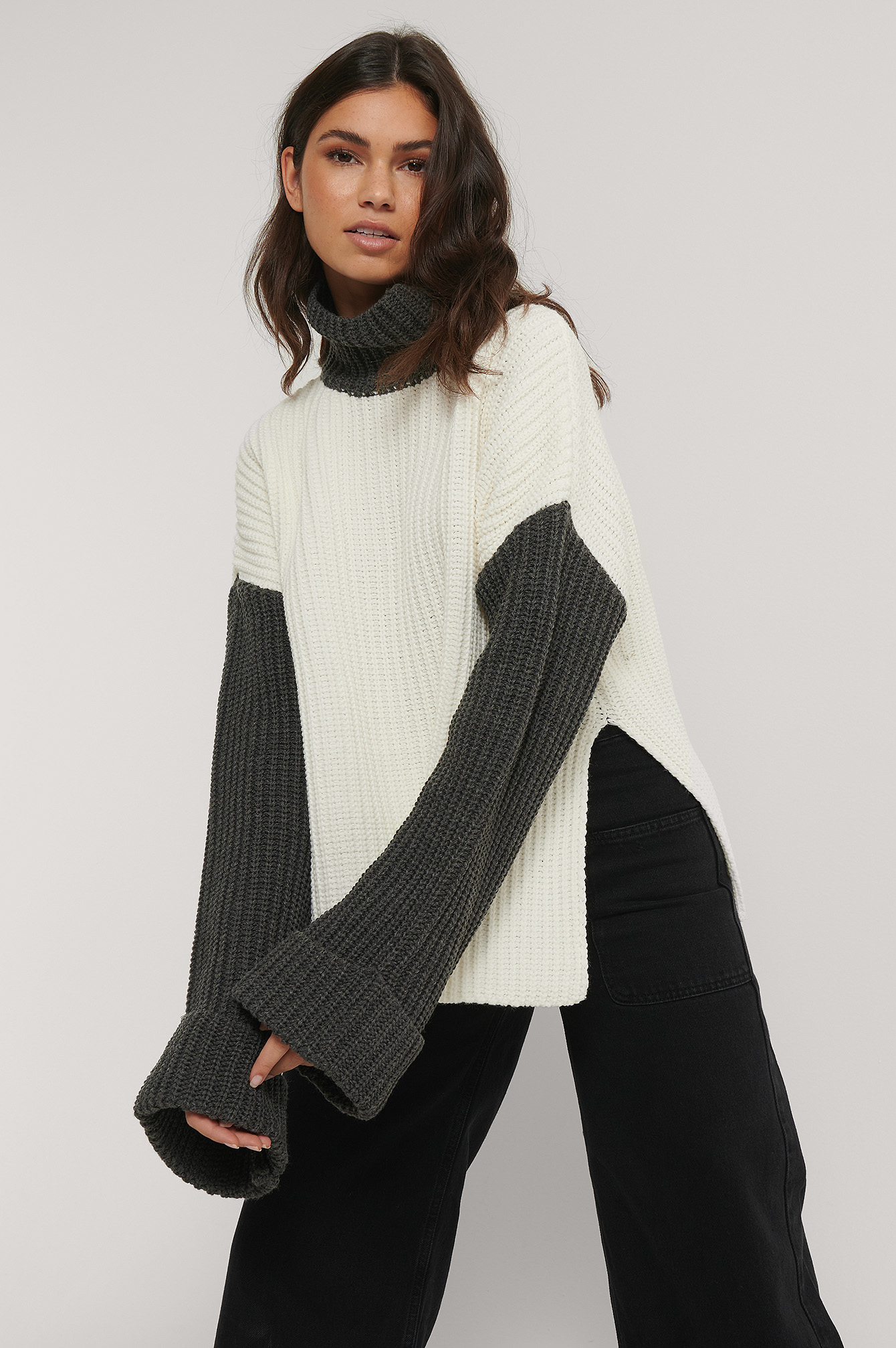 White/Grey Pull En Maille À Bloc De Couleurs