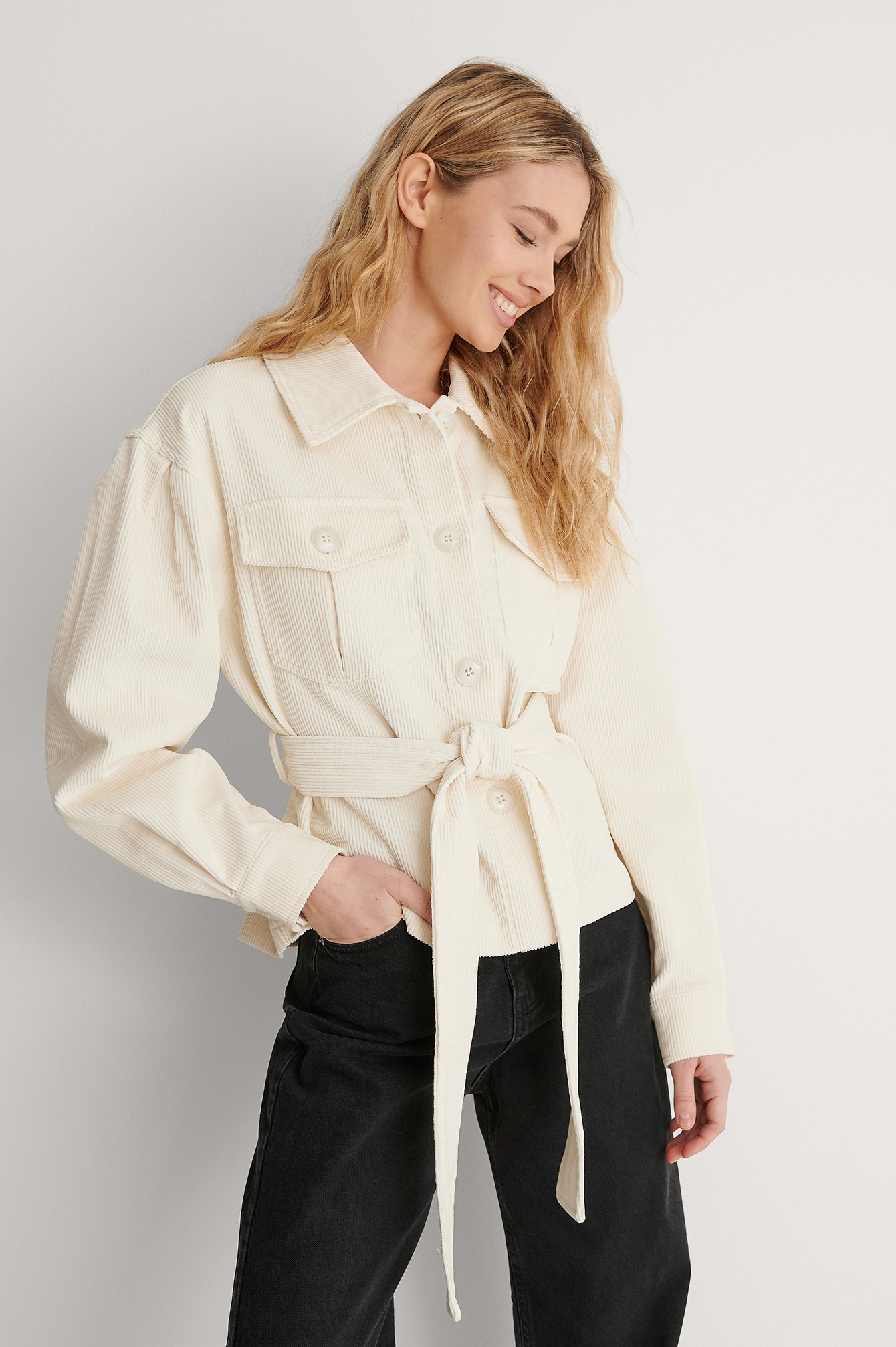 Cream Veste En Velours Côtelé À Ceinture