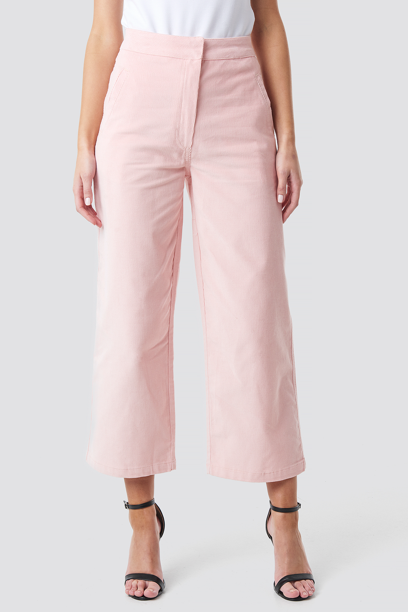 Rose Quartz Corduroy Cropped Straight Trousers