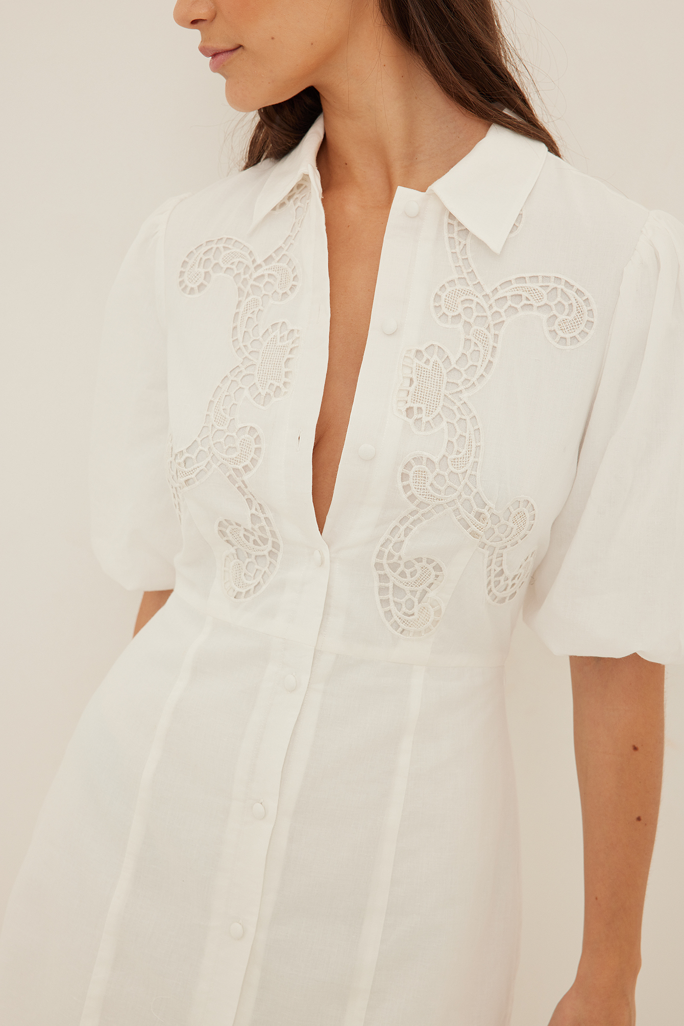 Robe mini en coton et broderie anglaise Blanc