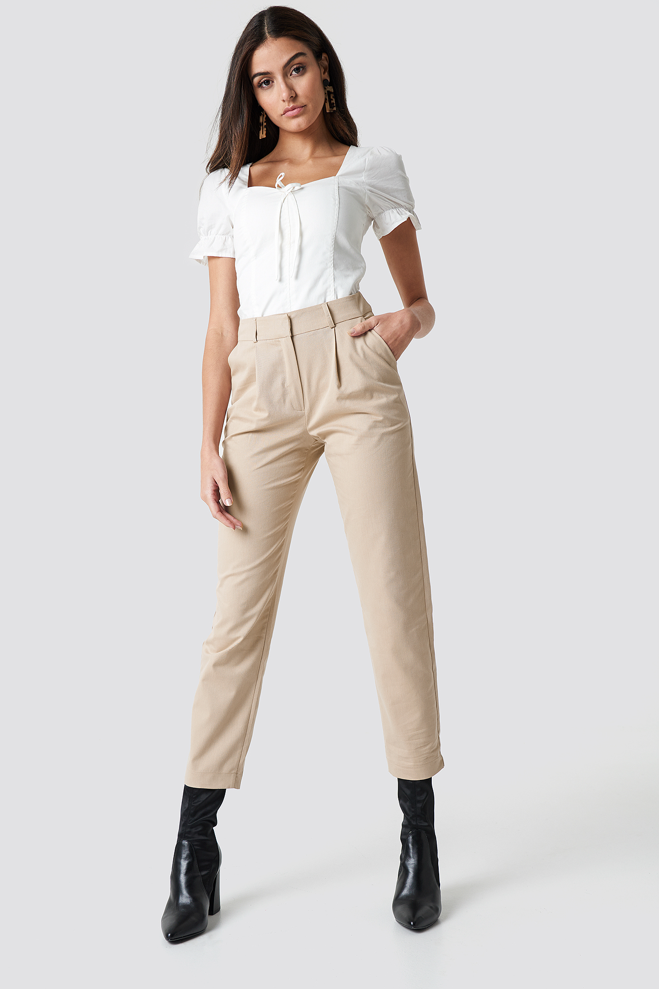 Beige NA-KD Trend Cotton Blend Suit Pants