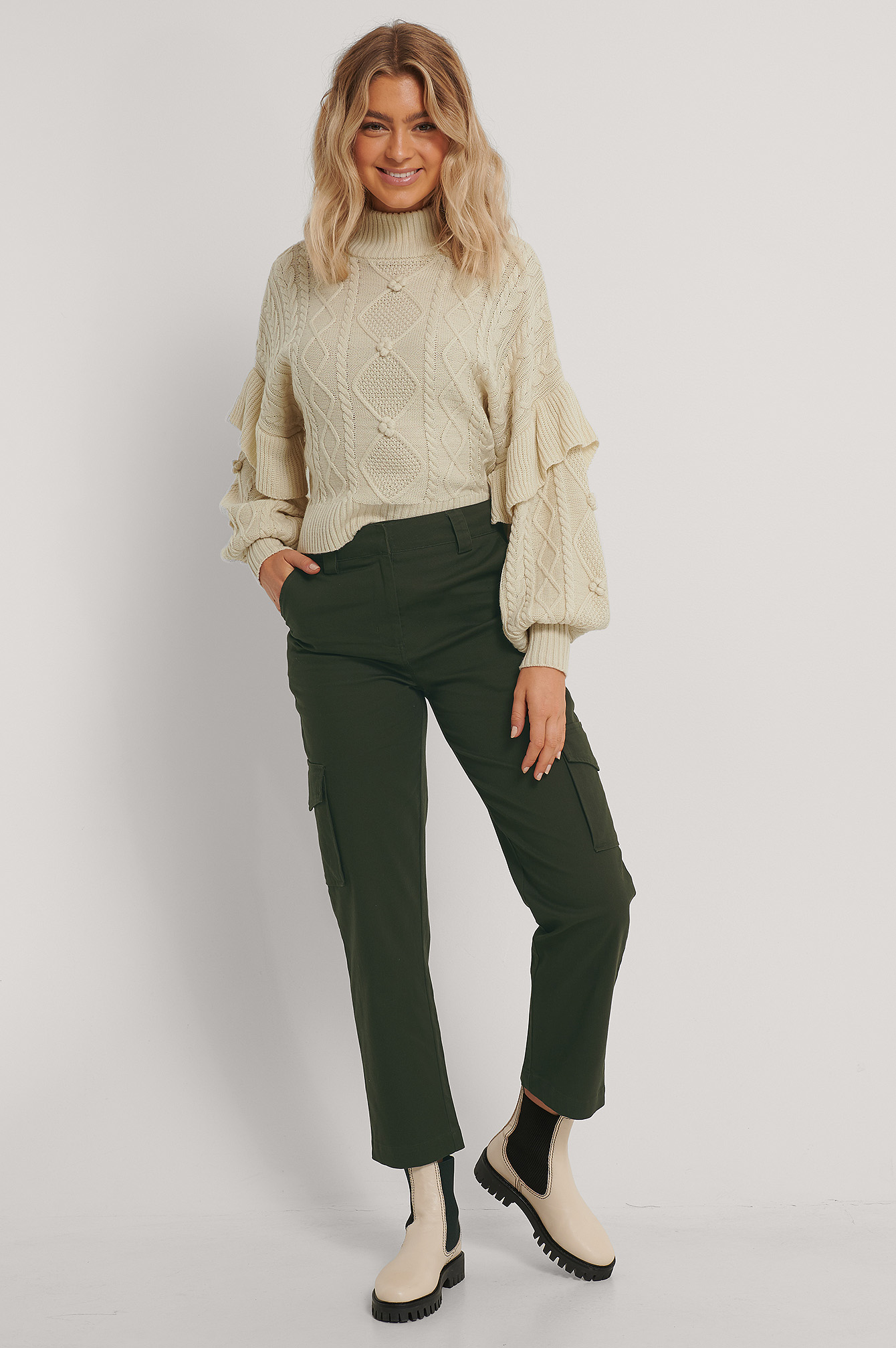 Khaki Pantalon Cargo À Poches