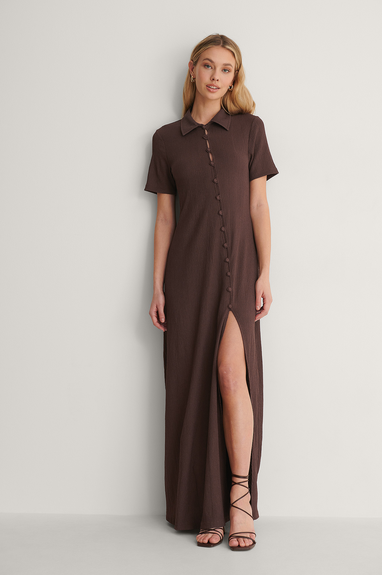 Dark Brown Recyclée Robe Boutonnée