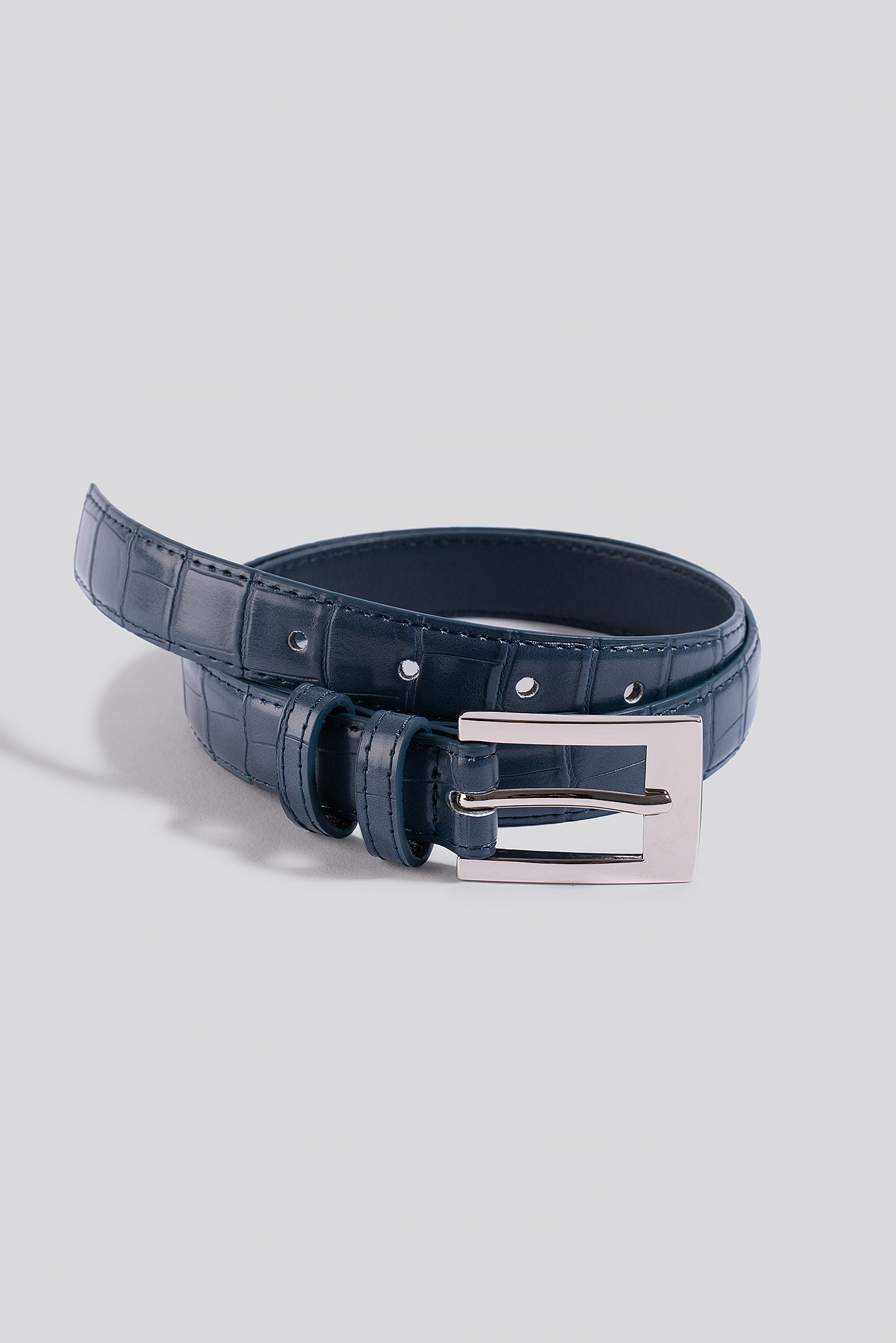 Dark Dusty Blue NA-KD Accessories Croc Slim Rectangular Belt