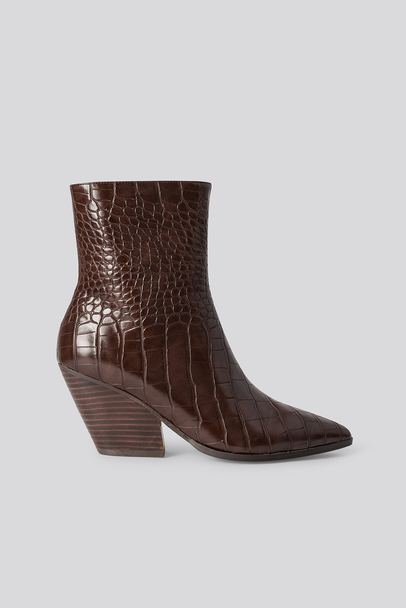 Dark Brown Croc Western Heel Pointy Boots