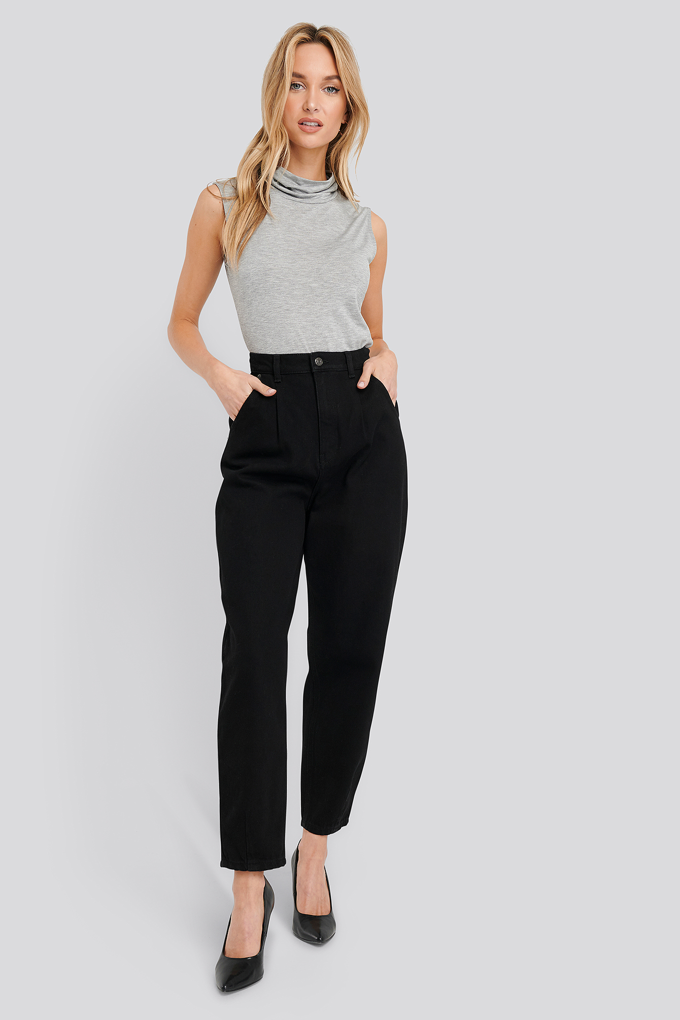 Black Cropped Balloon Leg Jeans