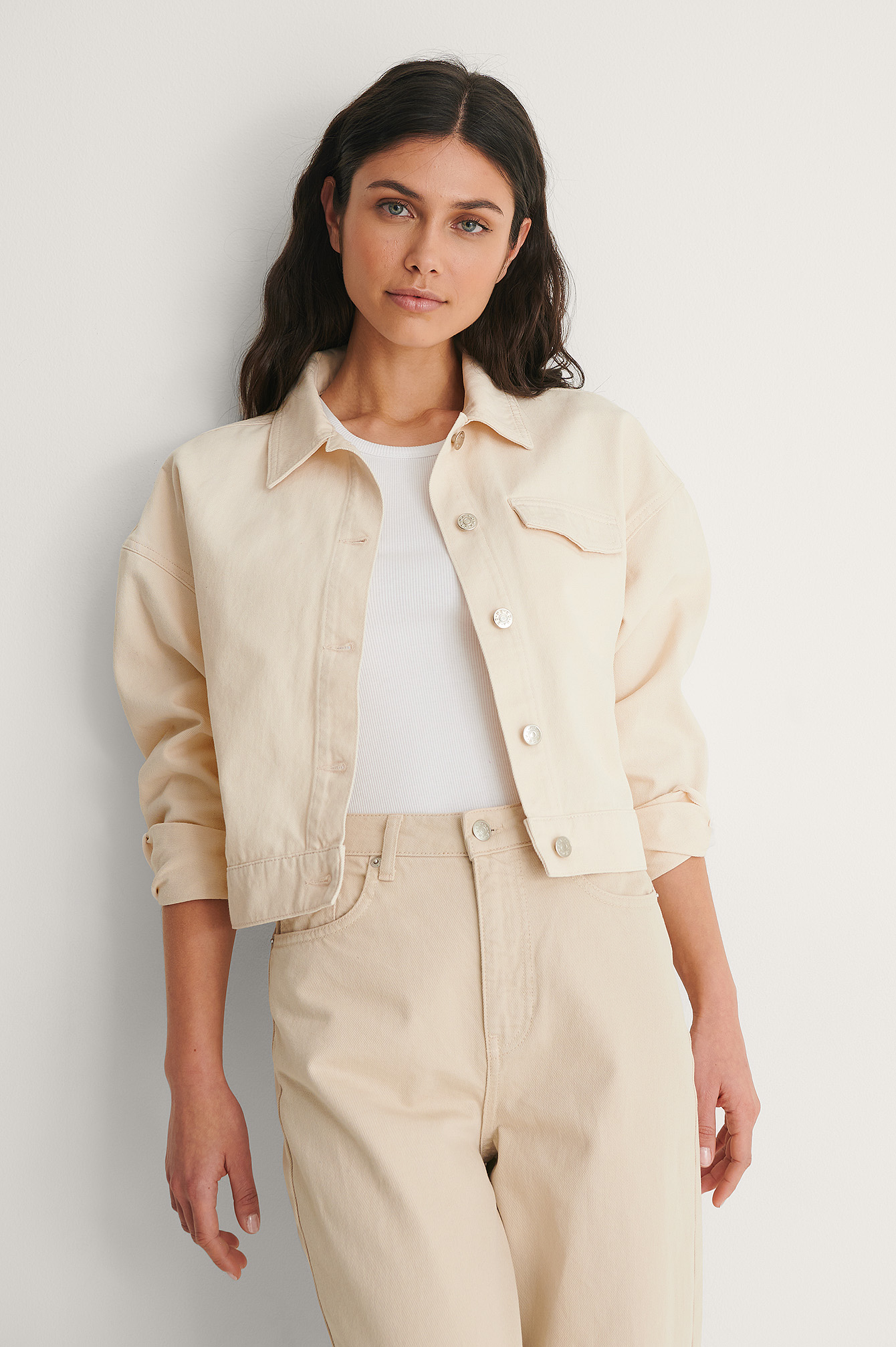 Light Beige Veste Courte Denim