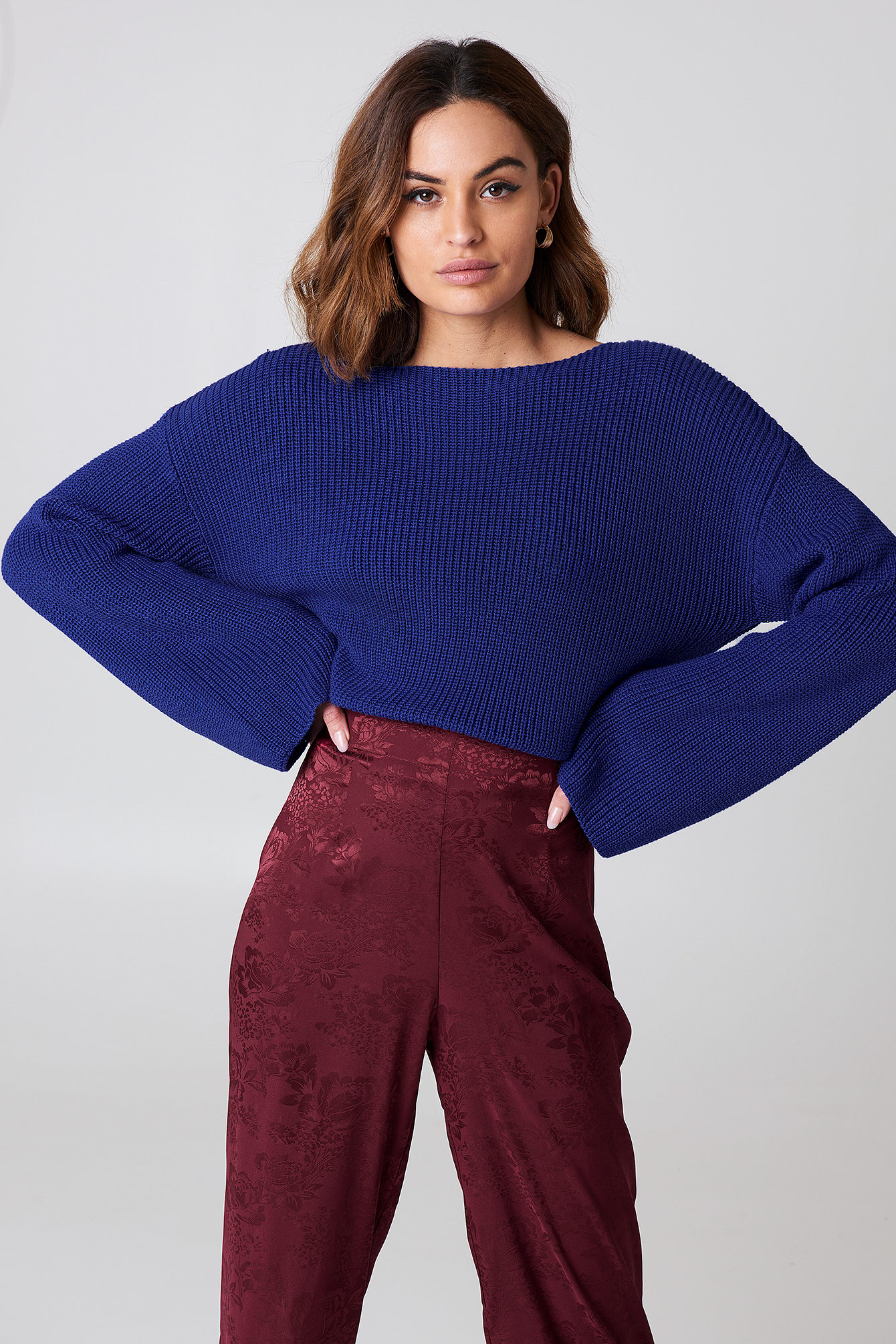 Cobolt NA-KD Cropped Long Sleeve Knitted Sweater