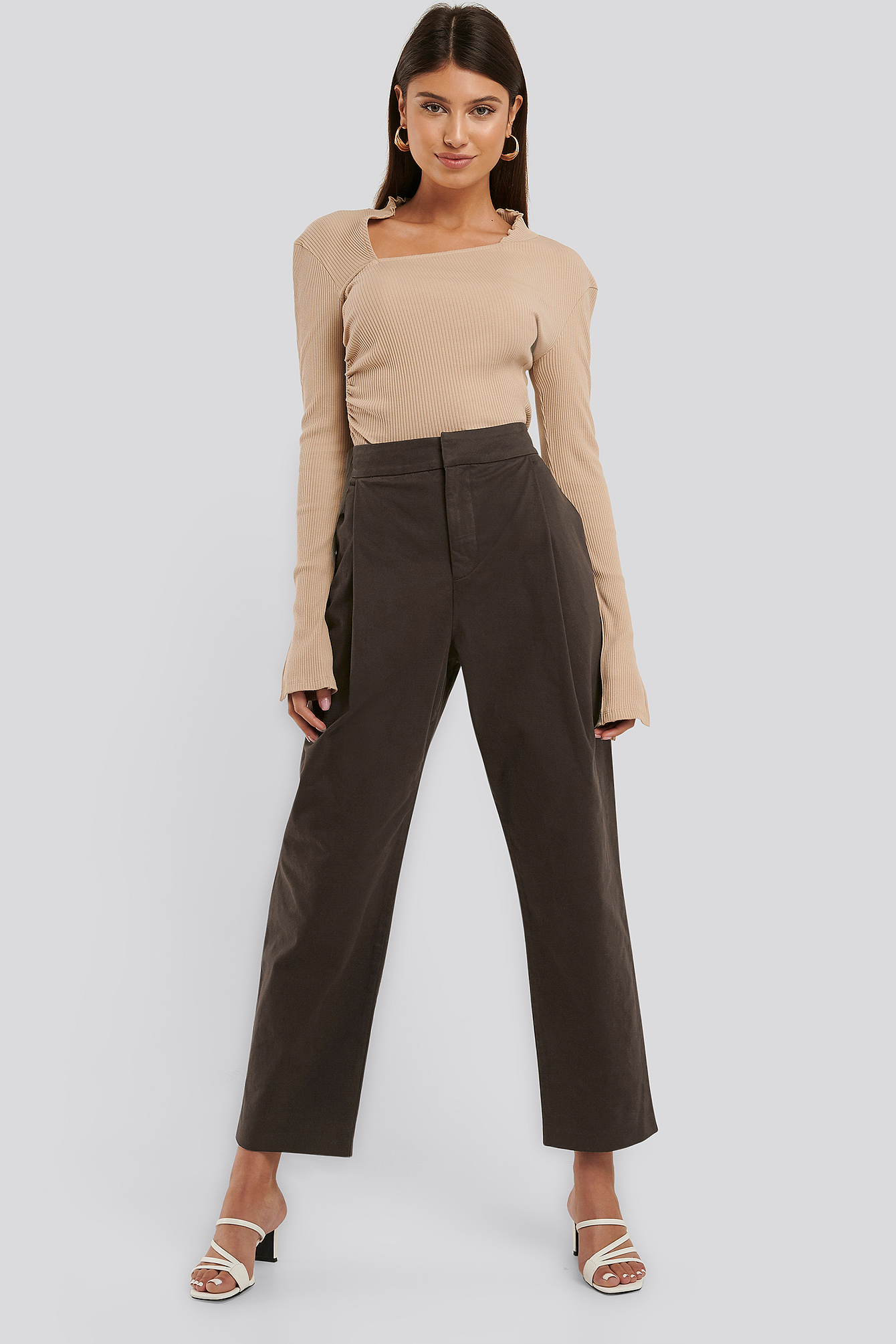 Brown NA-KD Trend Pantalon Plissé