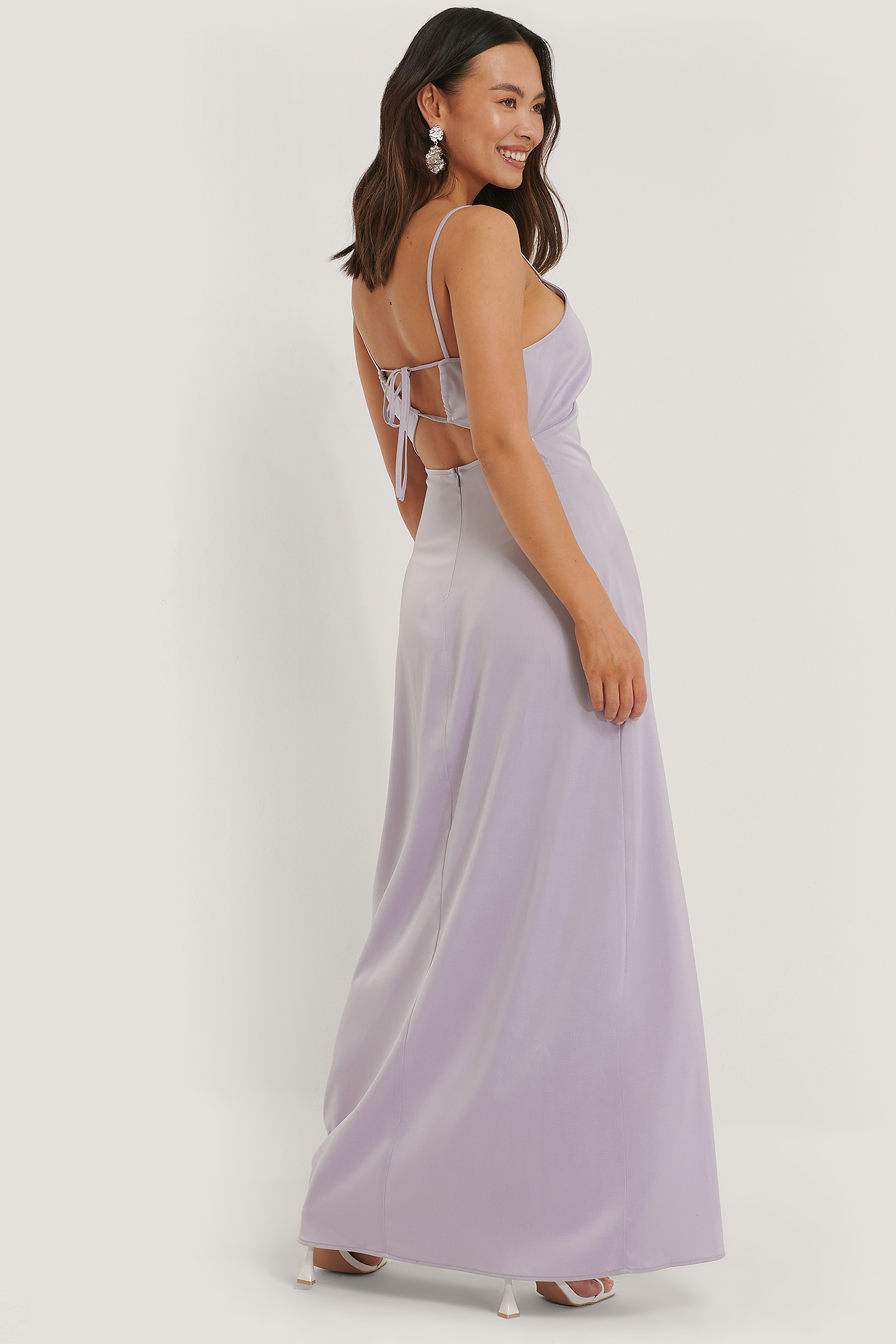 Purple Robe En Satin À Dos Croisé