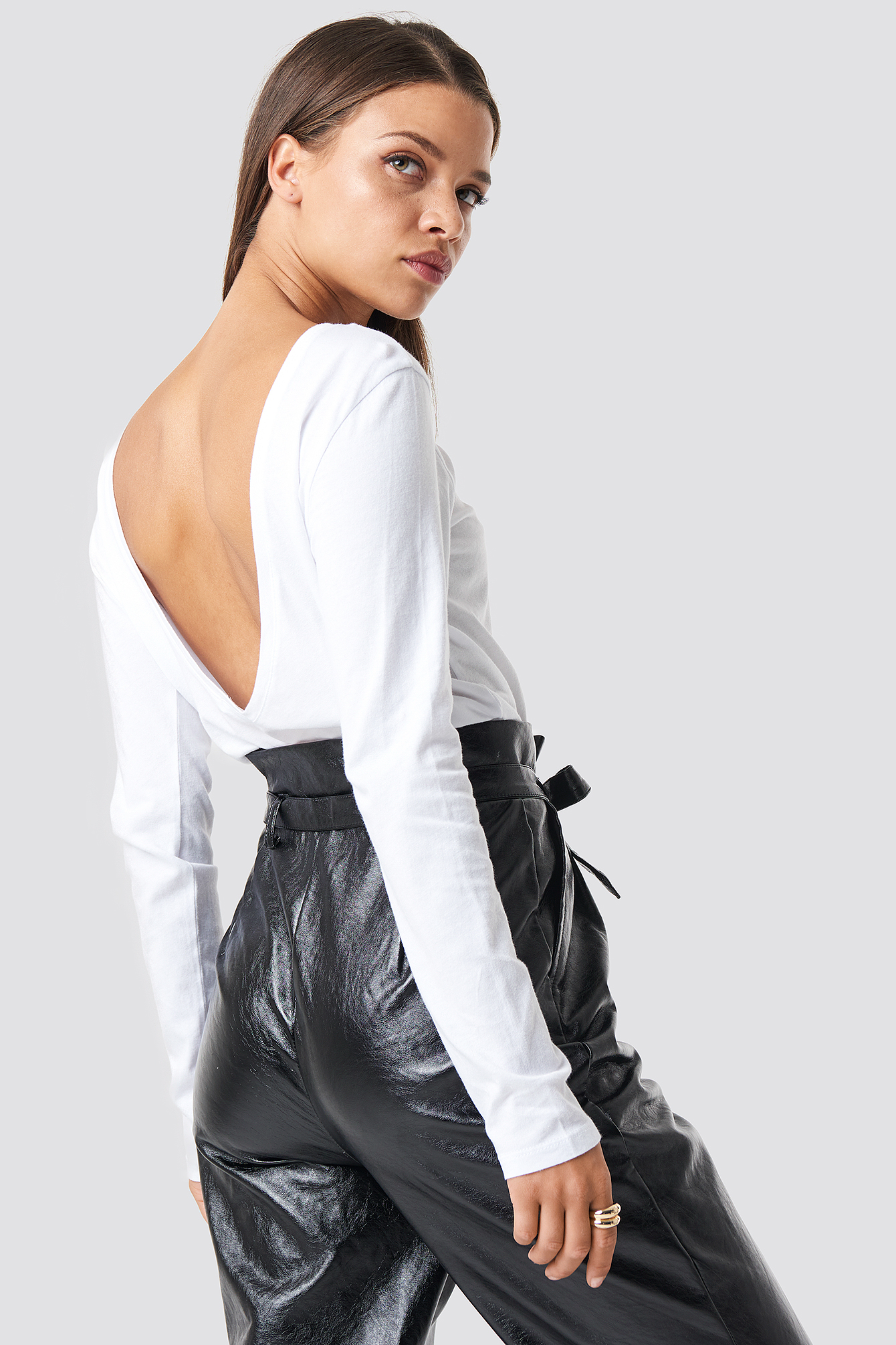 White Deep Back Long Sleeve Top