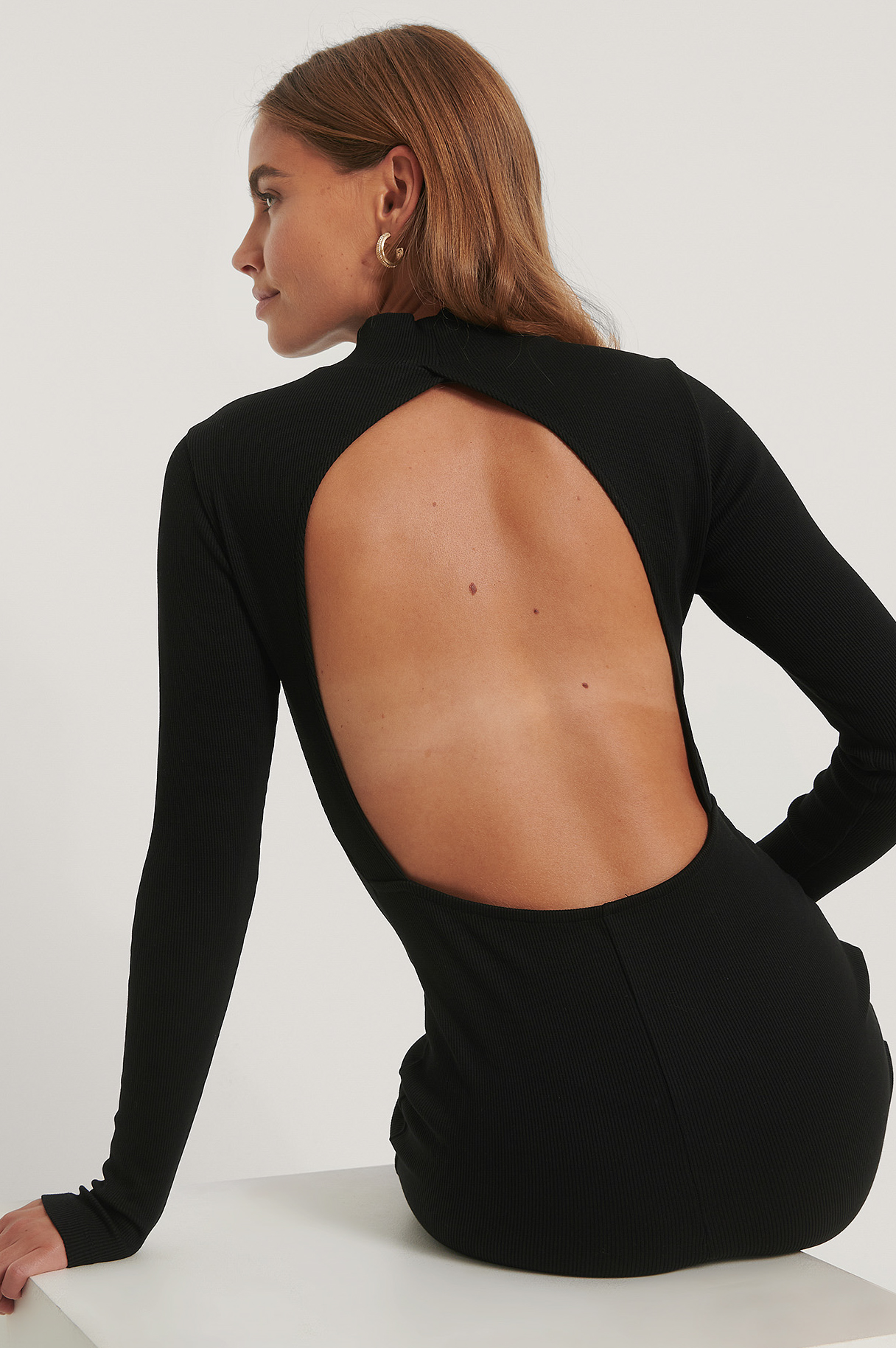 Black Mini Robe Côtelée