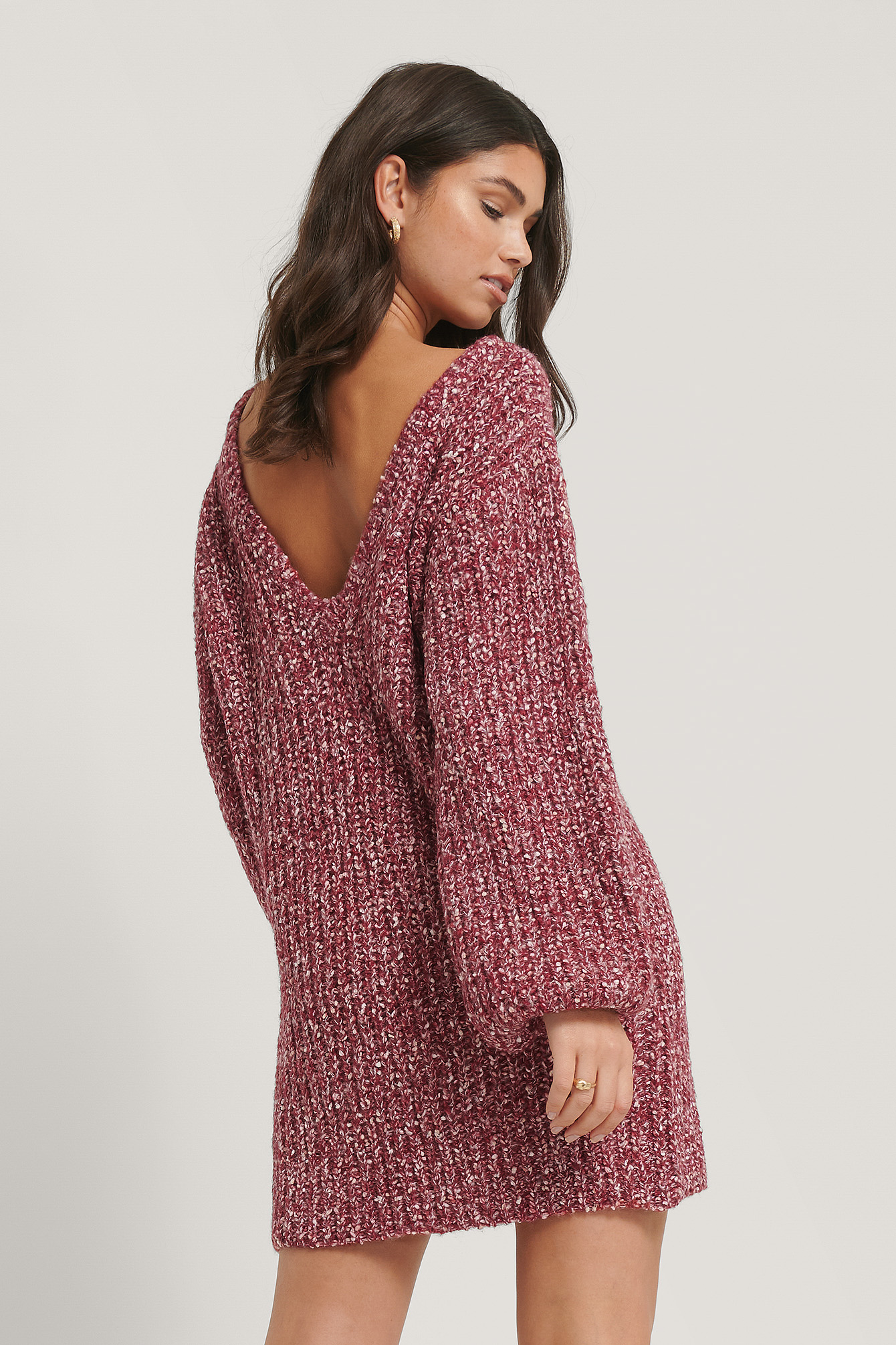 Multicolor Robe En Tricot Manches Ballon À Dos Plongeant