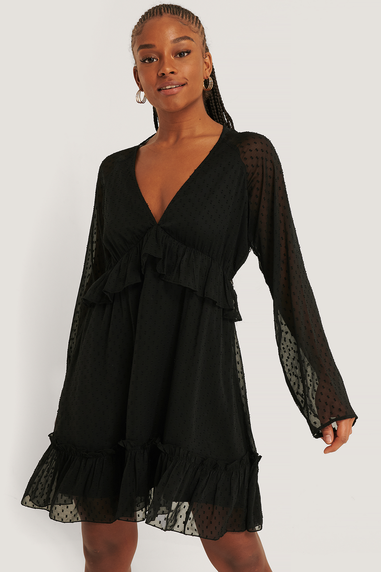 Black Robe Dobby À Col En V Profond