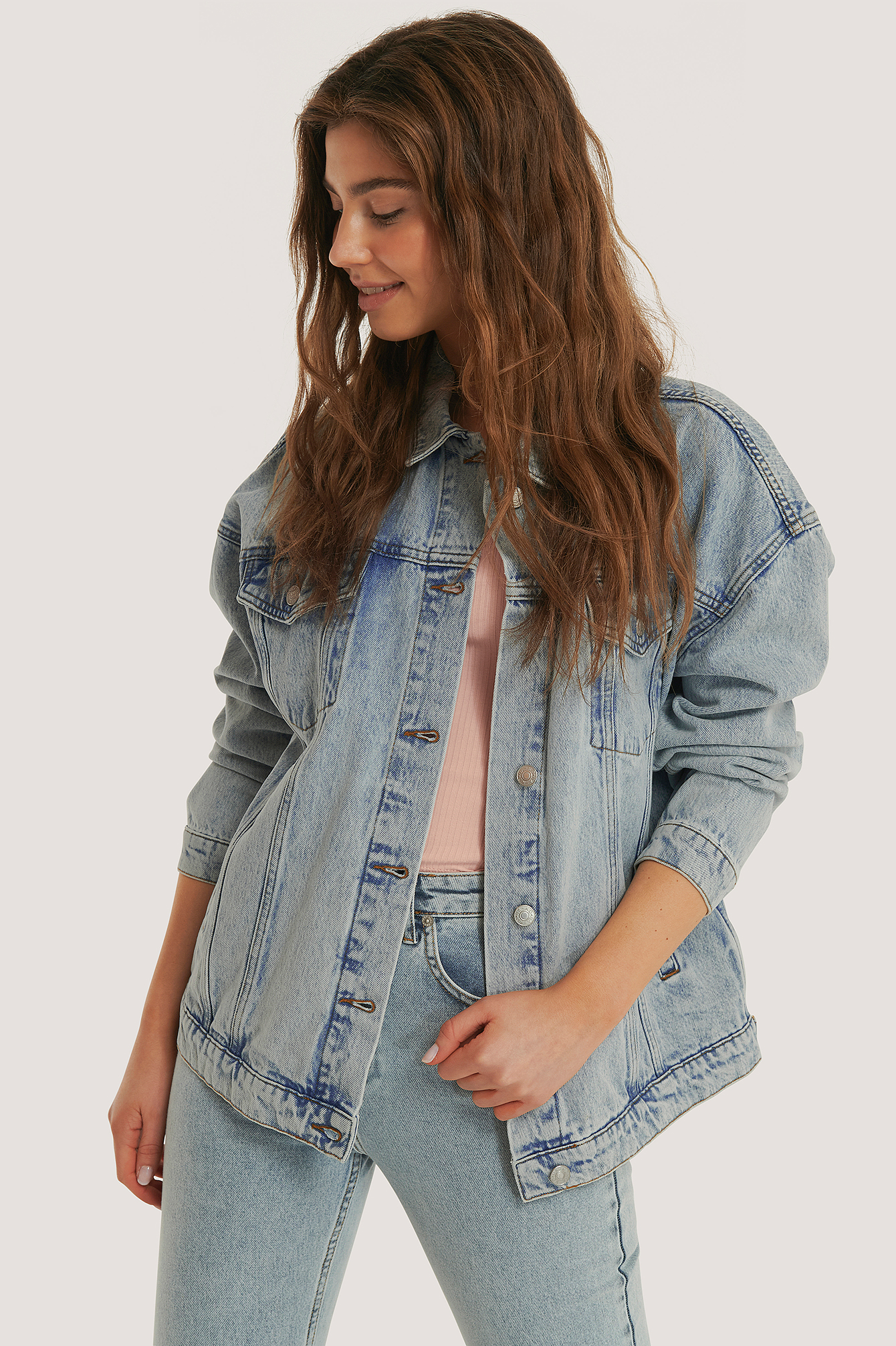 Light Blue Veste En Jean Surdimensionnée
