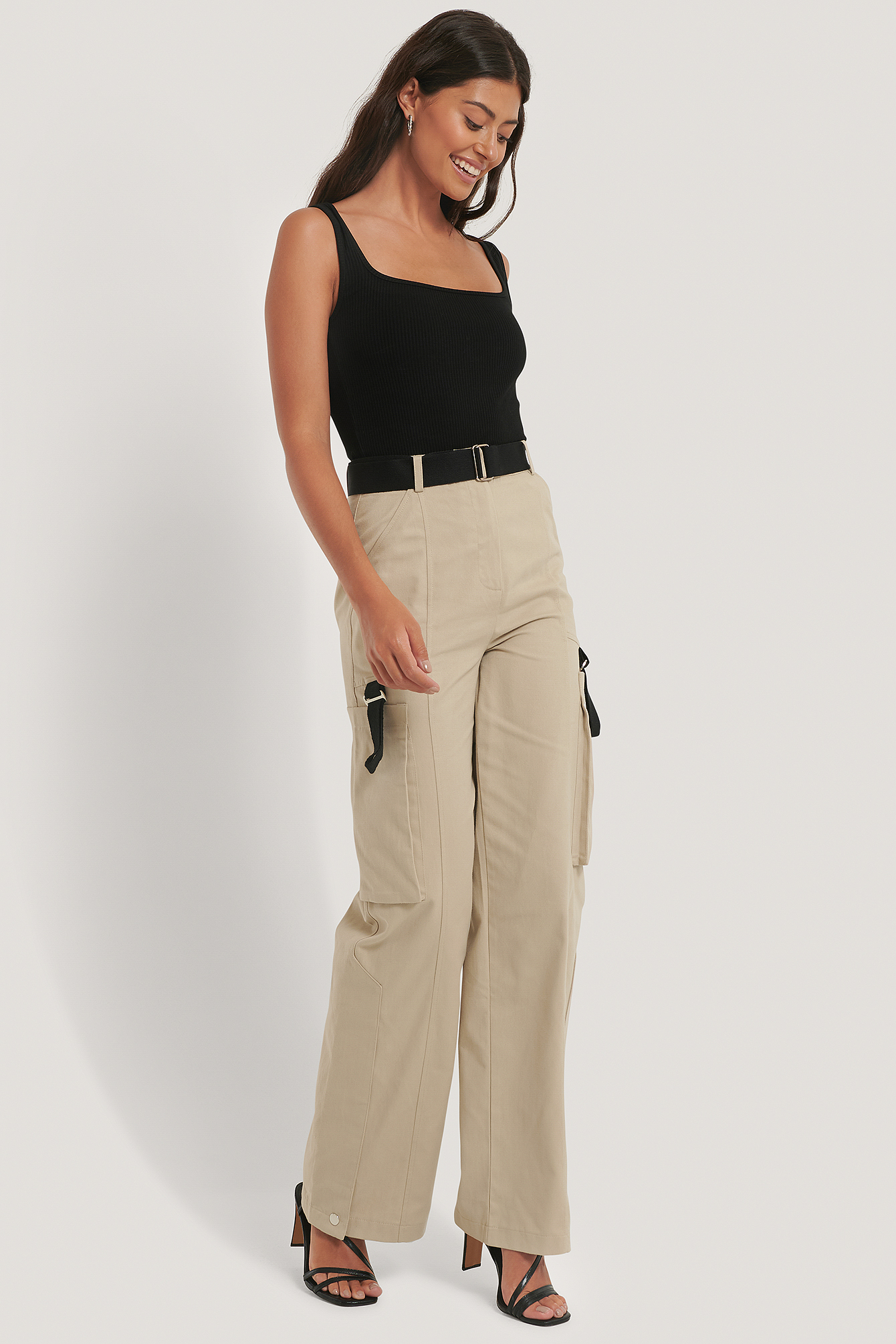 Beige Pantalon Cargo À Détails