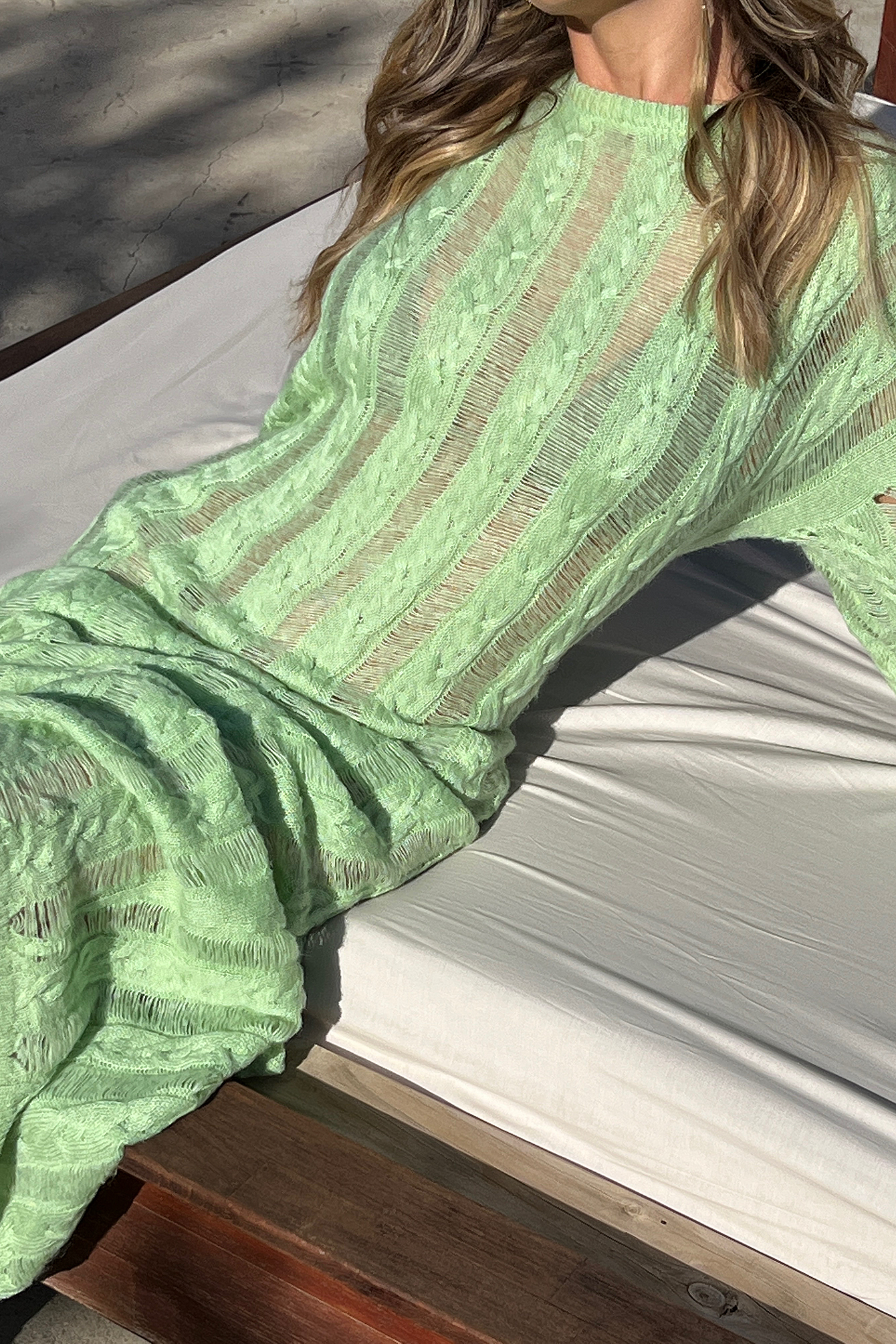 Light Green Robe longue en tricot effet usé