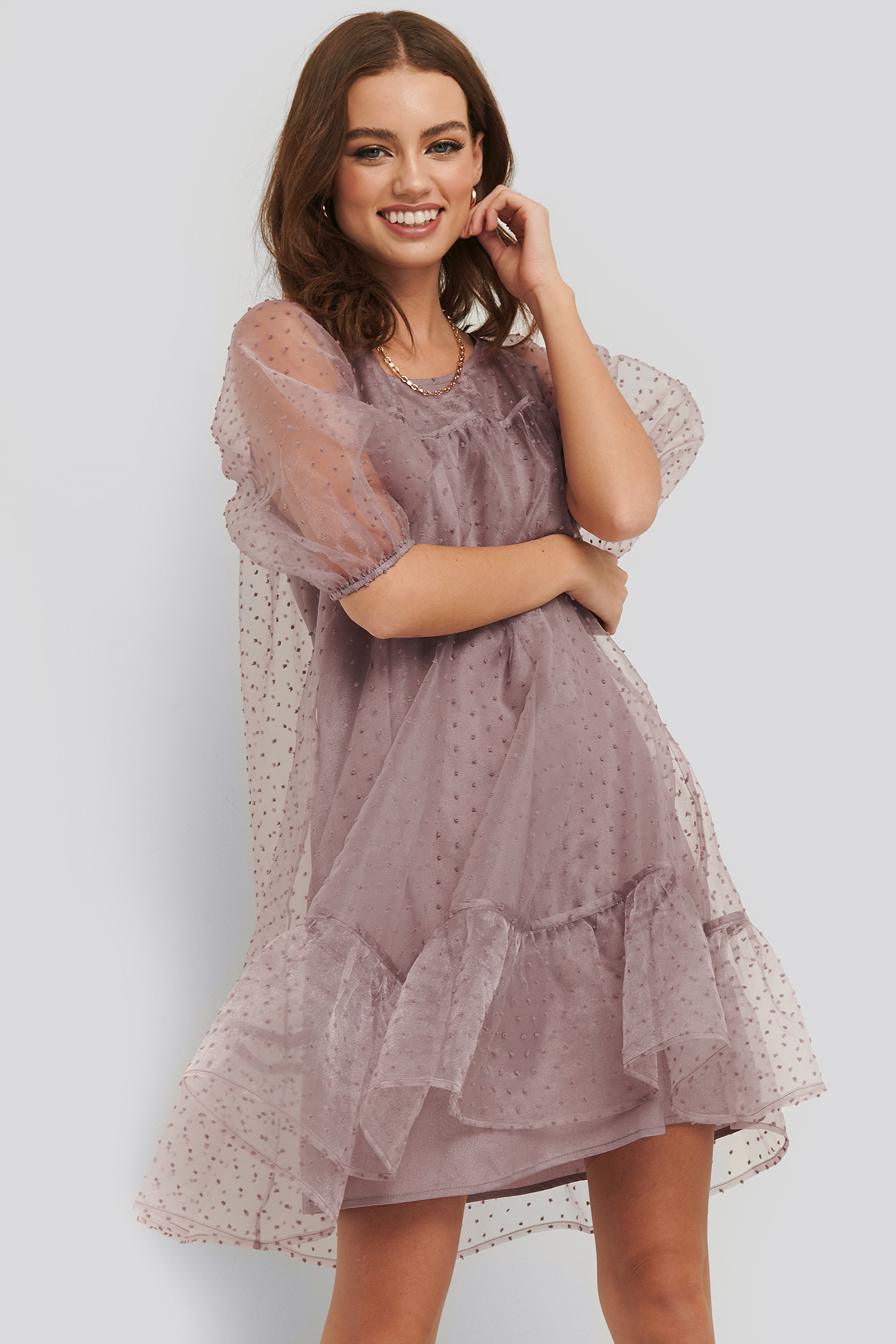 Lilac Dobby Organza Mini Dress