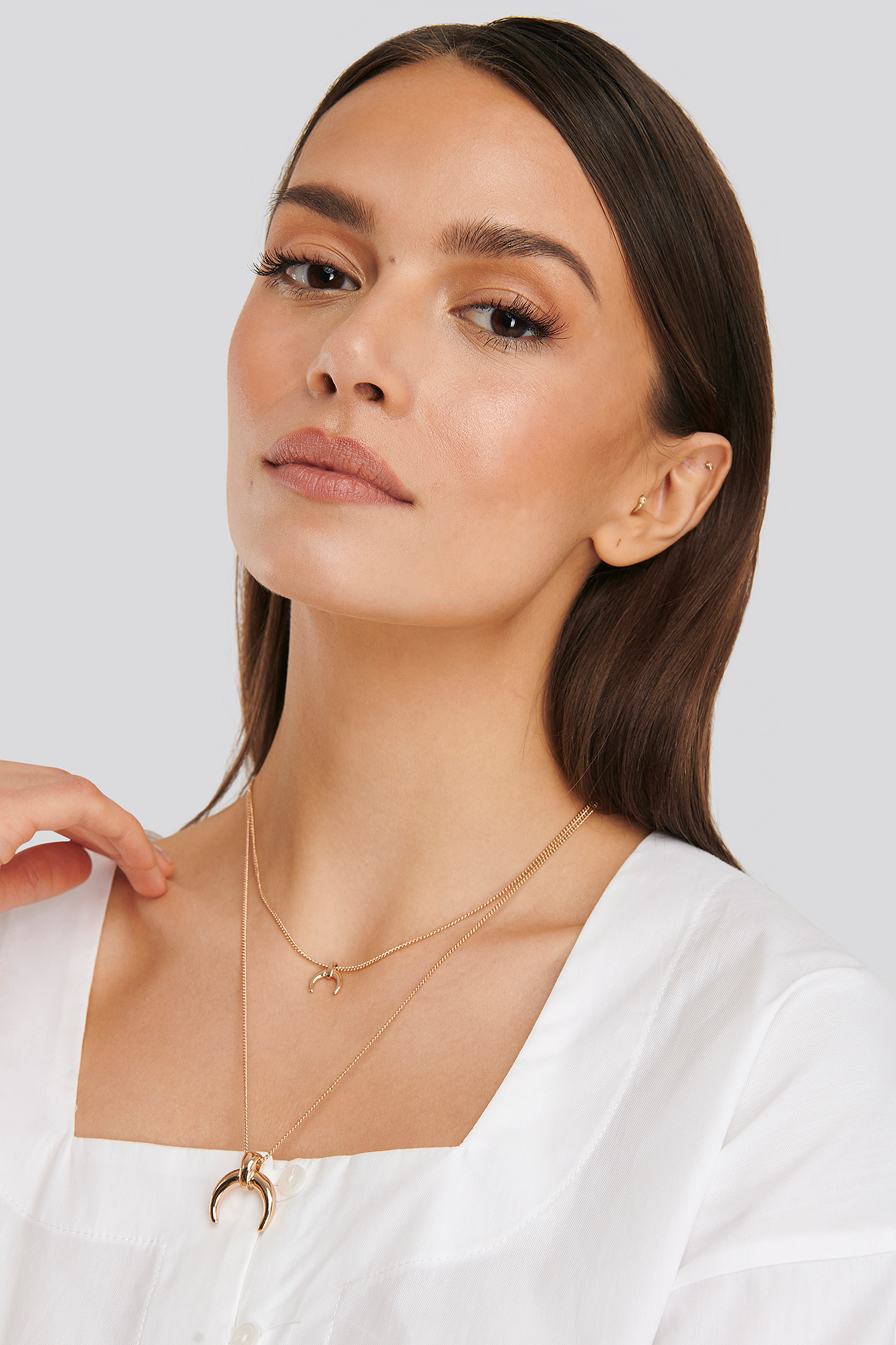 Double Crescent Pendant Necklace Or nakd.fr