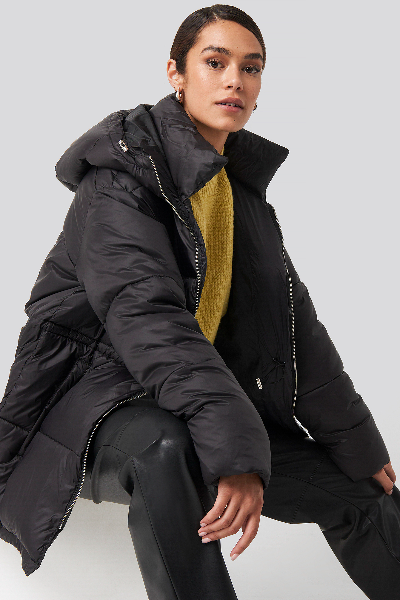 Black NA-KD Trend Drawstring Padded Jacket