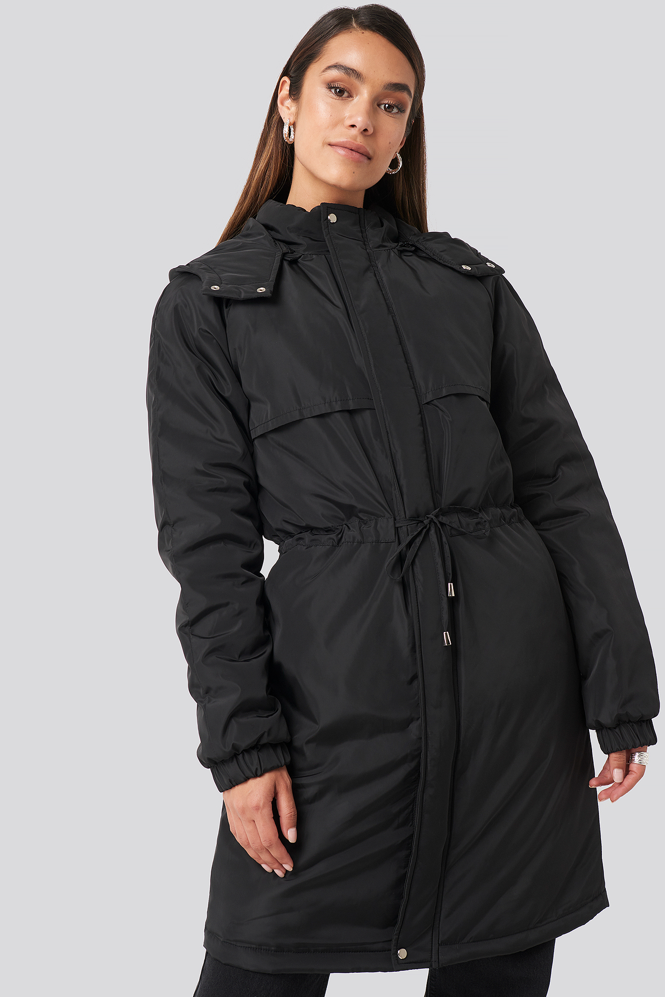 Black Drawstring Parka
