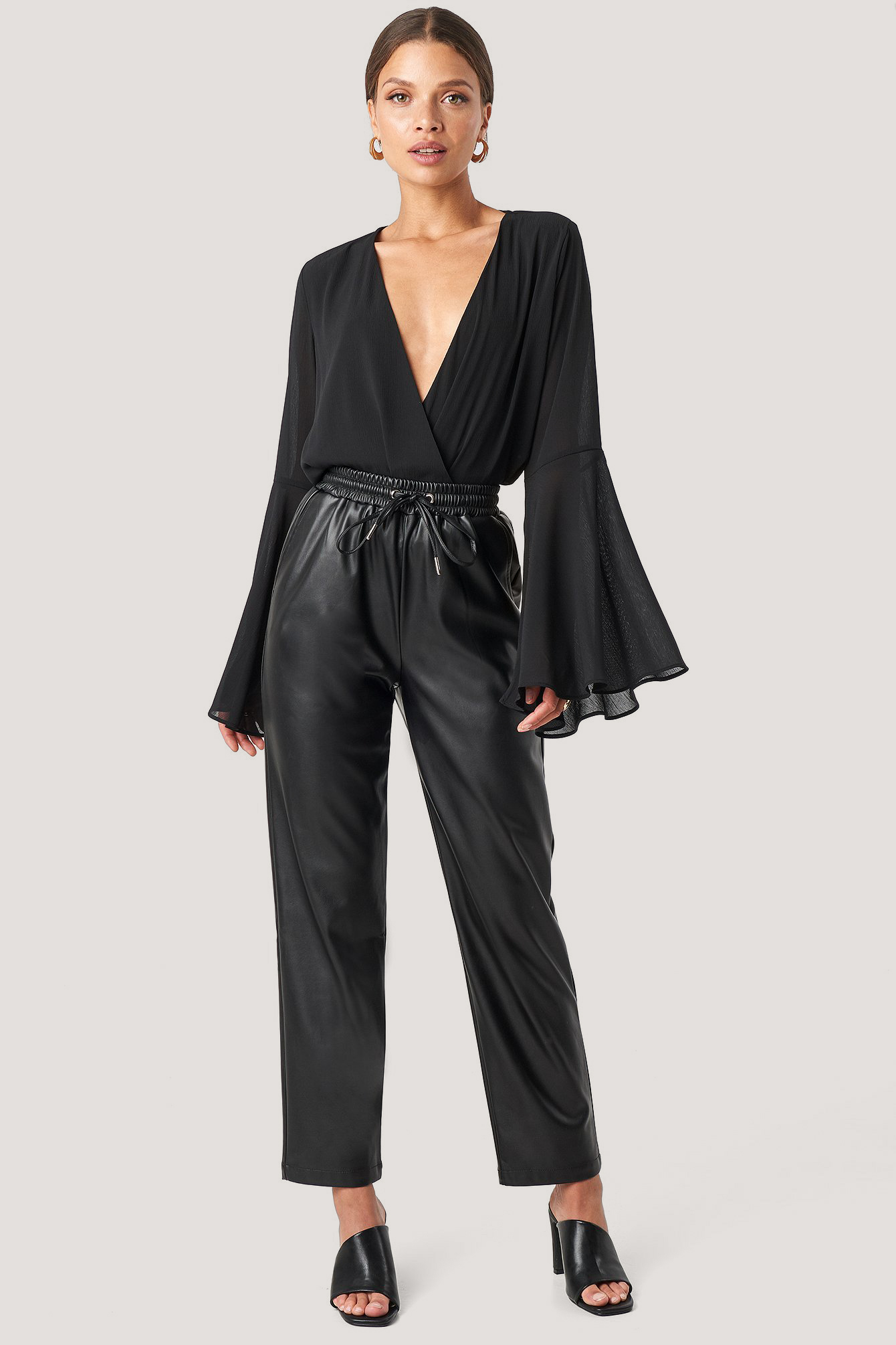 Black Drawstring Pu Pants