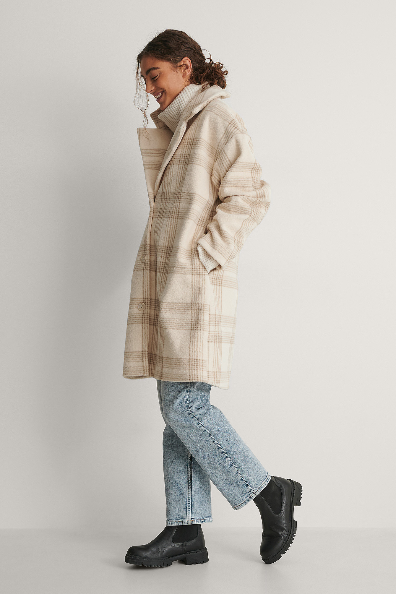 Light Beige Manteau À Carreaux