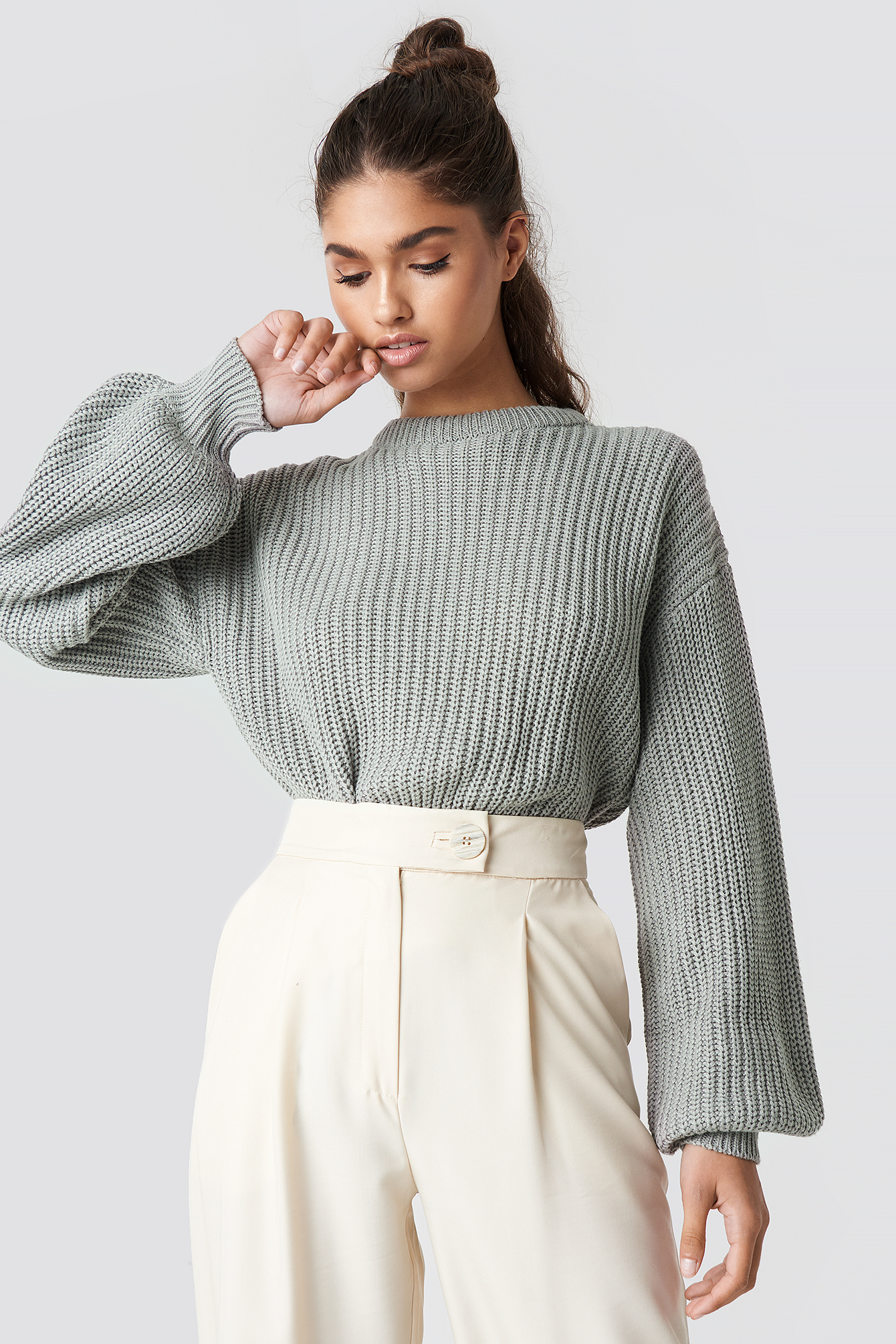 Dropped Shoulder Knitted Sweater Gris nakd.fr