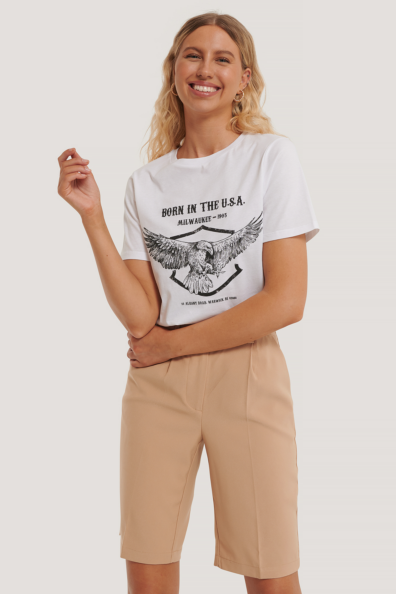 White Tee-Shirt Imprimé Aigle