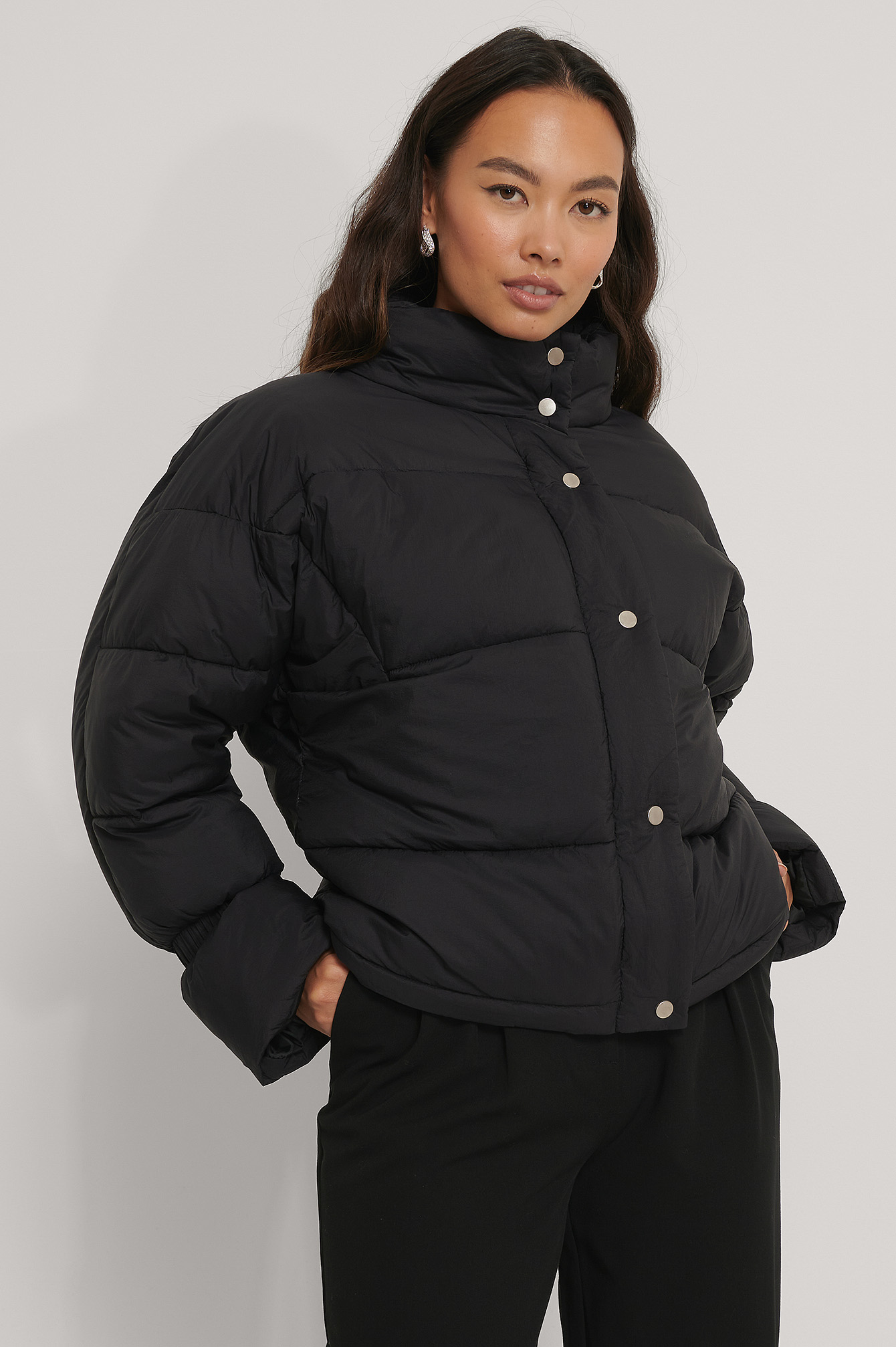 Black Veste Matelassée Avec Détail Élastique