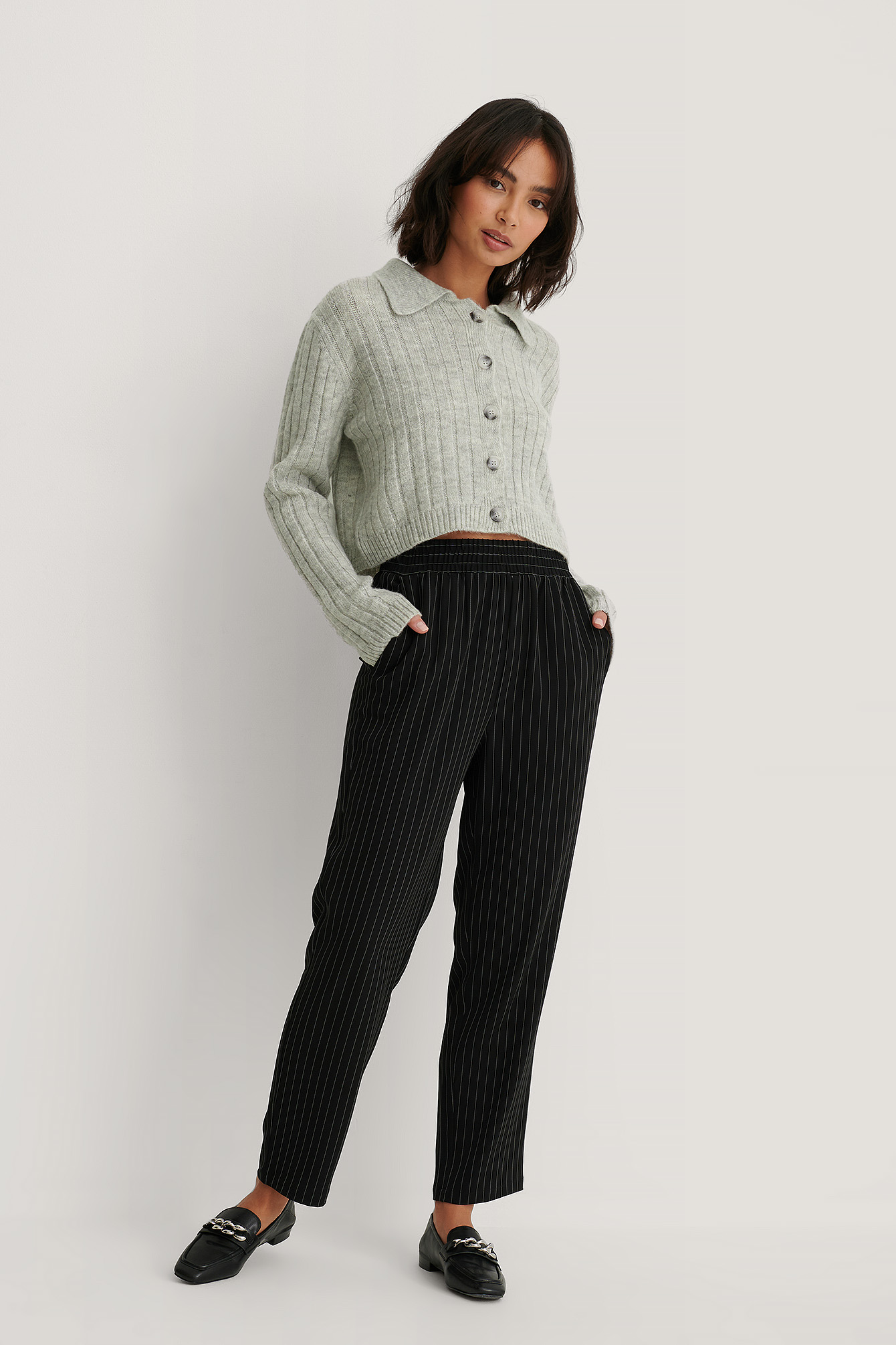 Pinstripe Pantalon À Fines Rayures Et Taille Élastique