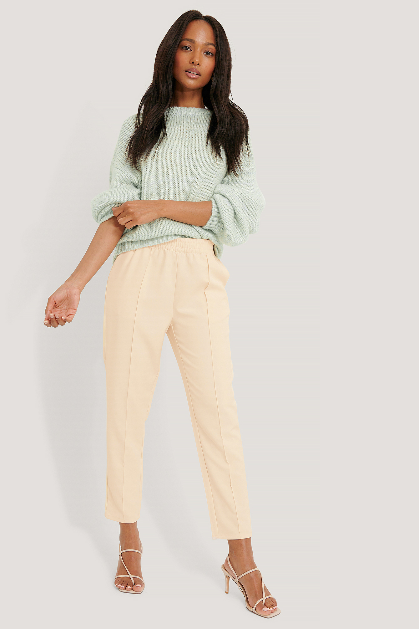Off White Elastic Waist Seamline Pants