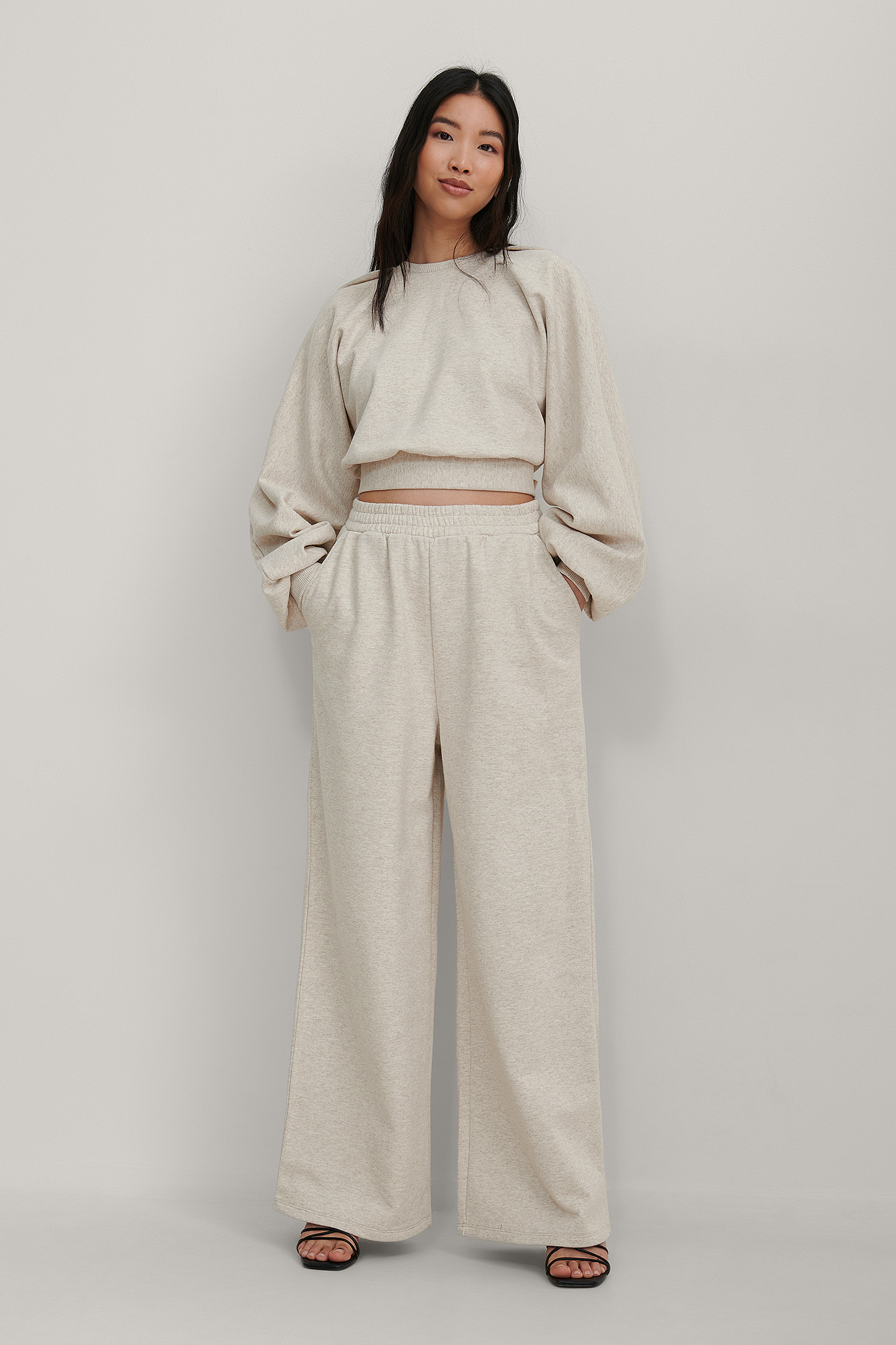 Beige Melange Biologiques Pantalon De Survêtement Ample Taille Élastique