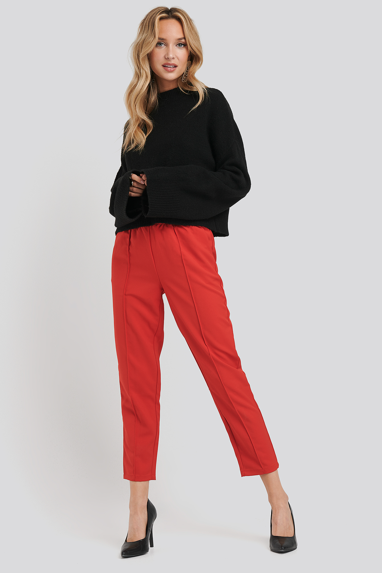 Red Elastic Waist Seamline Pants