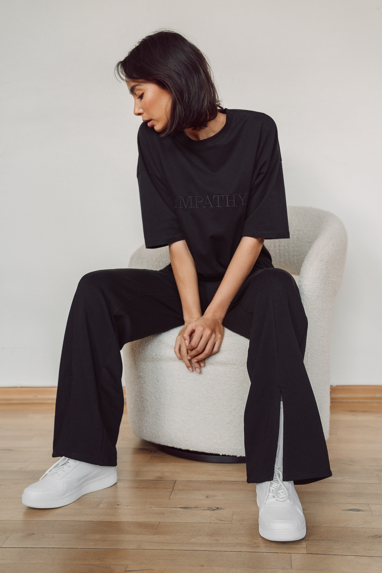 Black Biologique Pantalon De Survêtement Fendu Broderie