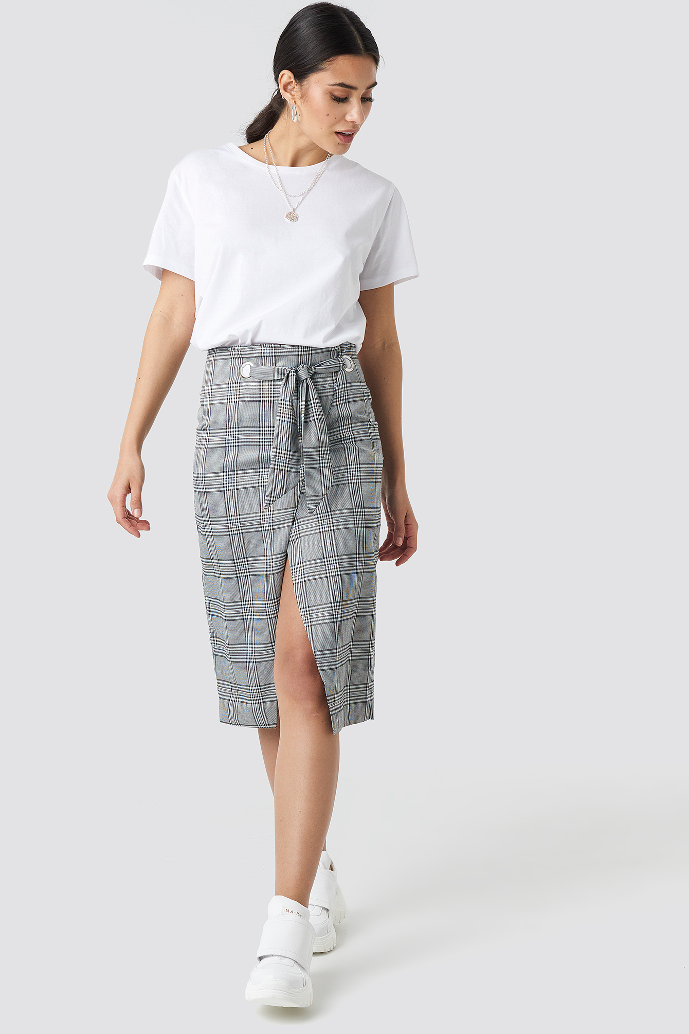 Checkered NA-KD Trend Eyelet Wrap Checkered Skirt