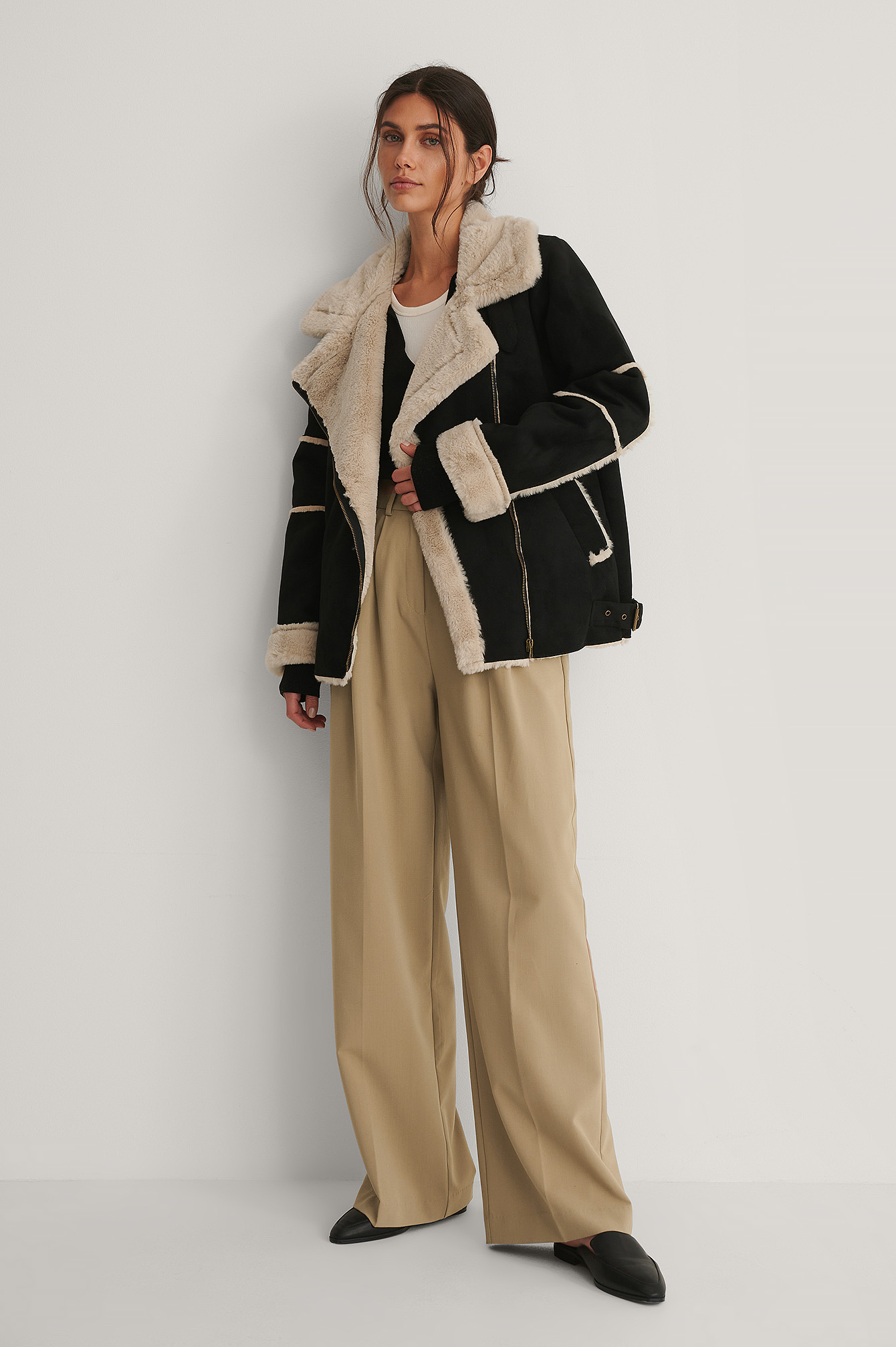 Black Blouson Aviateur Fausse Fourrure