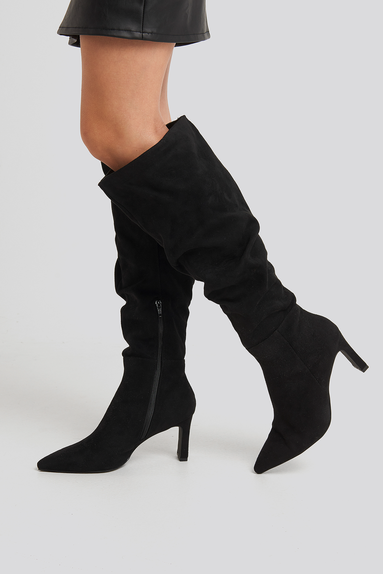 Black NA-KD Shoes Faux Suede Loose Shaft Boots
