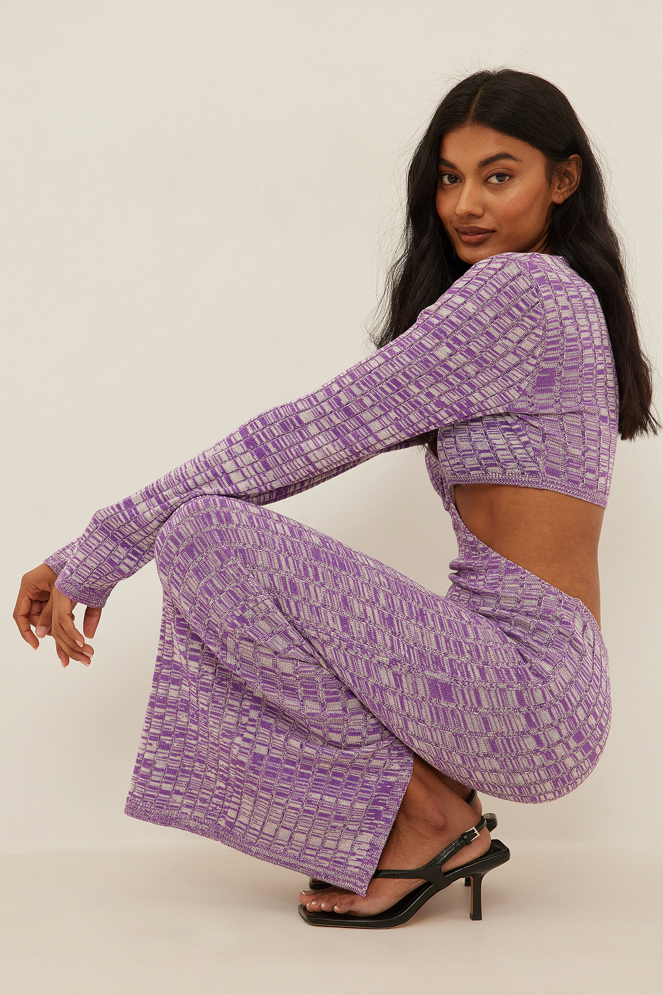 Lilac Robe longue en tricot fin à découpes