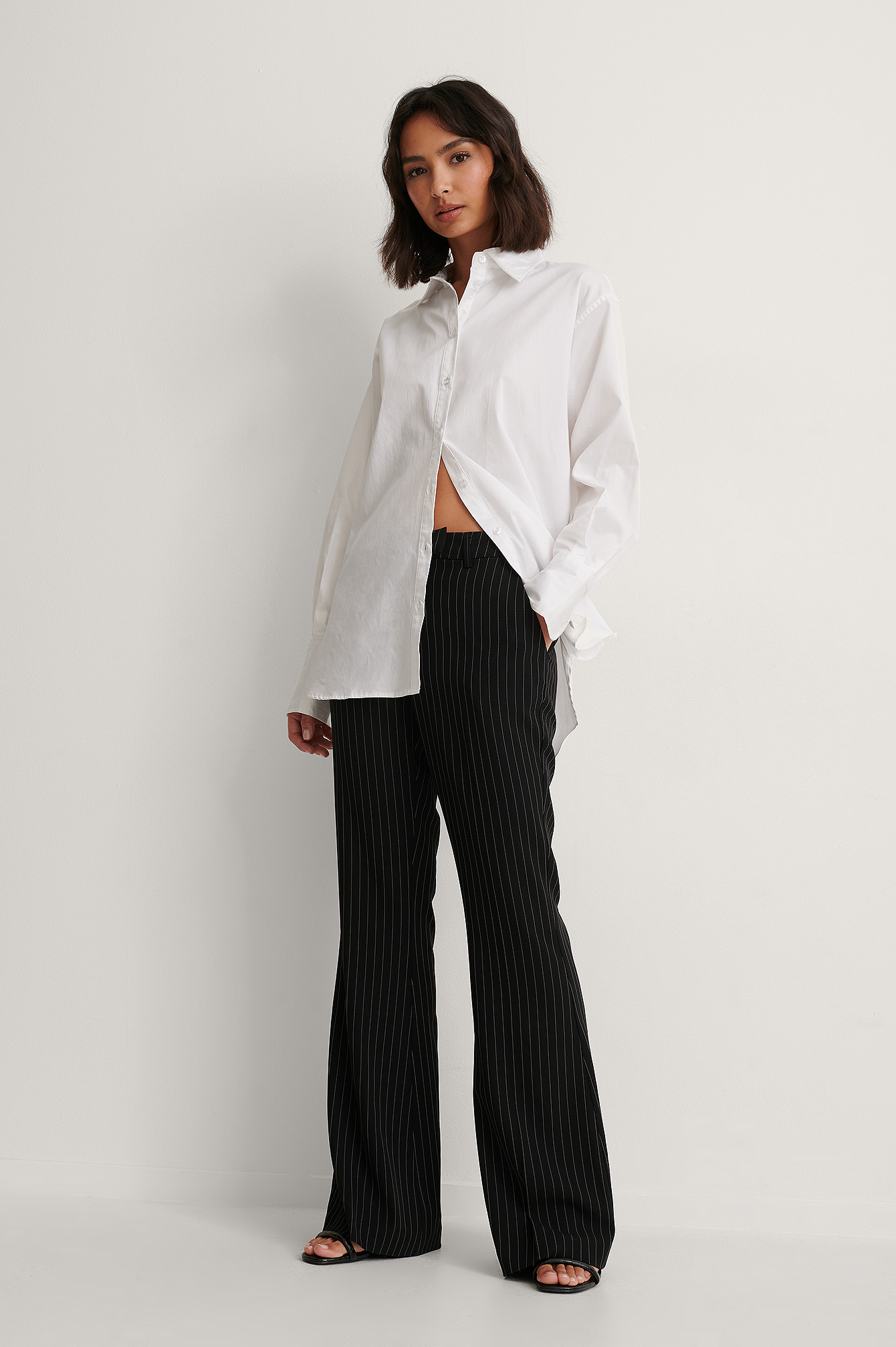 Pinstripe Pantalon Évasé À Fines Rayures