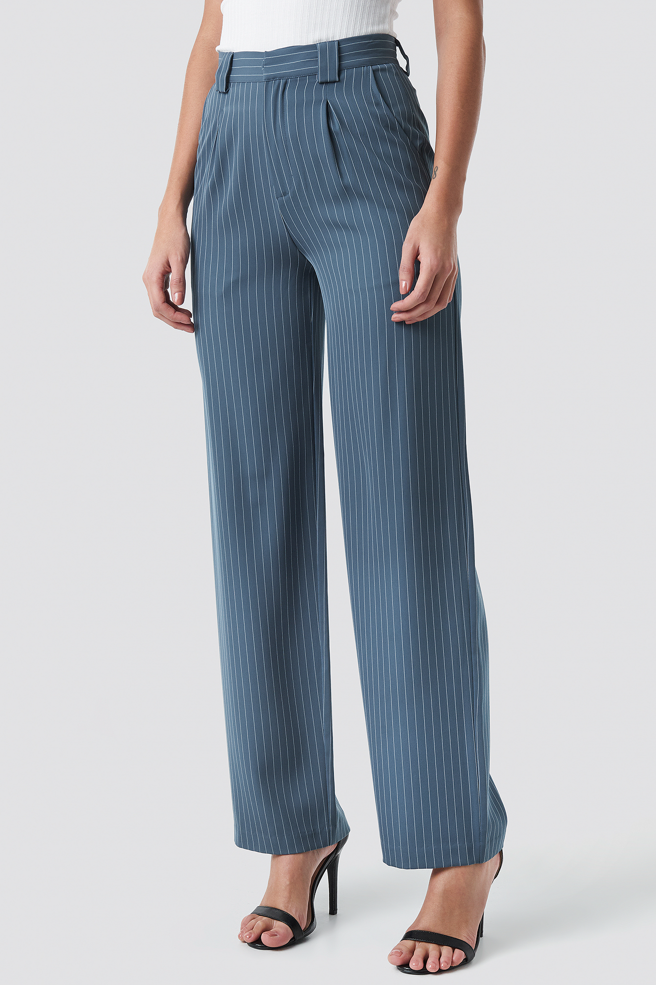 Dusty Blue Flared Striped Pants