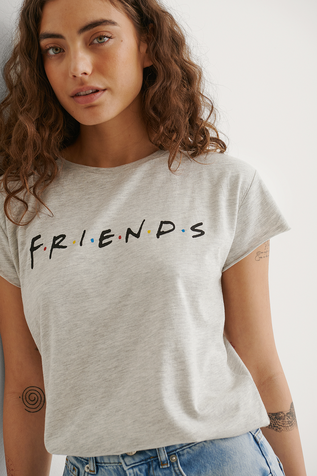 Grey Melange Friends Logo FRIENDS Print Raw Edge Tee