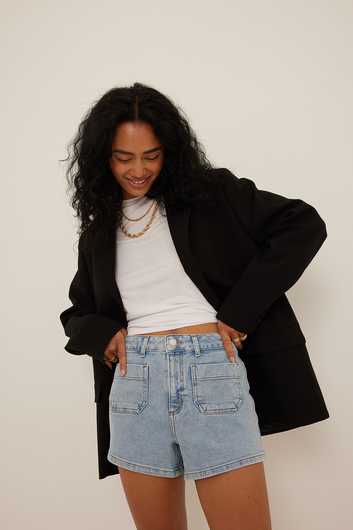Short en jean avec poches sur le devant Bleu