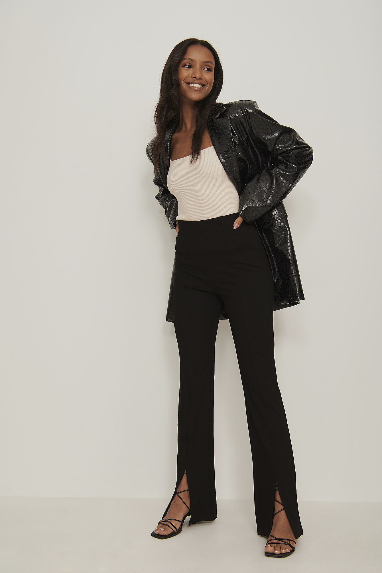 Black Front Slit Jersey Pants